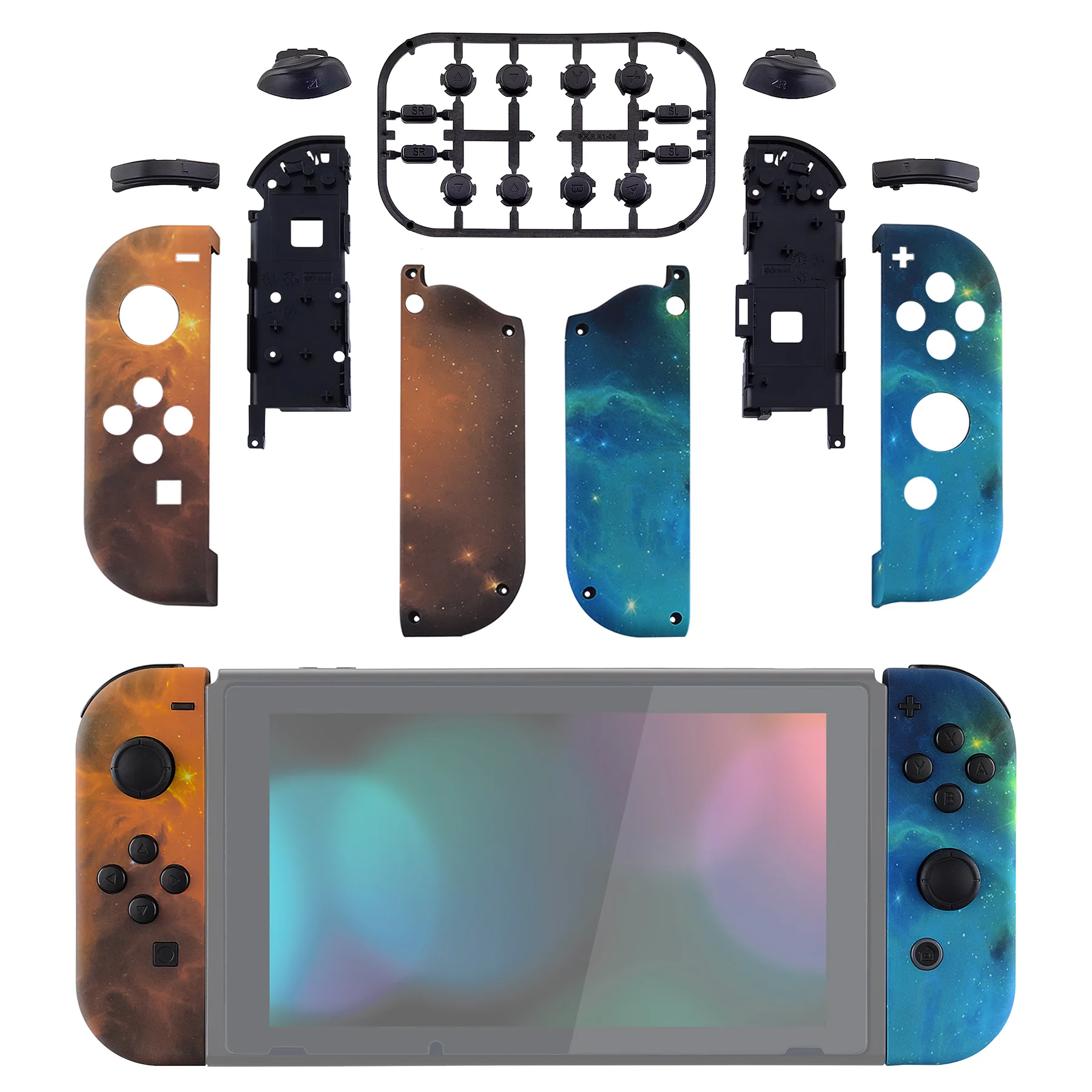 eXtremeRate Replacement Full Set Shell Case with Buttons for Joycon of NS Switch - Gold Star Universe - Image 3