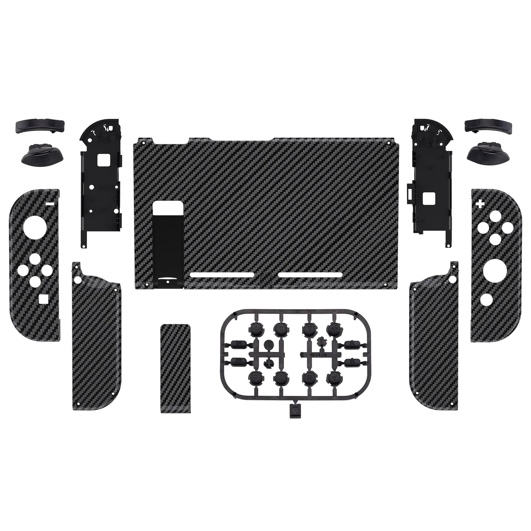 eXtremeRate Replacement Full Set Shells with Buttons for Nintendo Switch - Graphite Carbon Fiber - Image 2