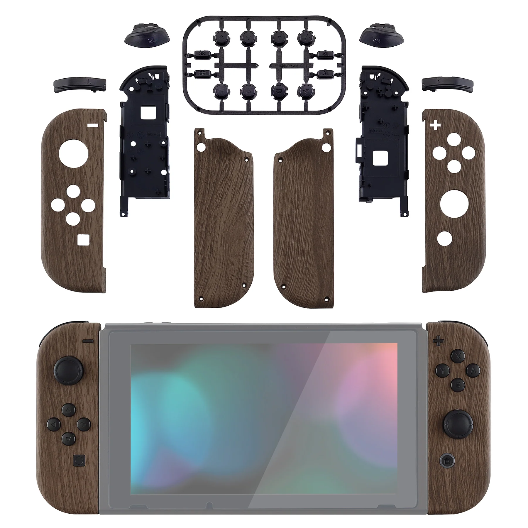 eXtremeRate Replacement Full Set Shell Case with Buttons for Joycon of NS Switch - Wood Grain - Image 3