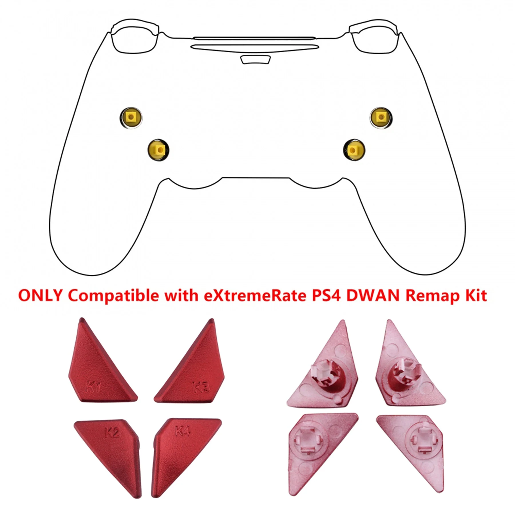 eXtremeRate Replacement Ergonomic Back Buttons K1 K2 K3 K4 Paddles for PS4 Controller Dawn Remap Kit - Scarlet Red - Image 2