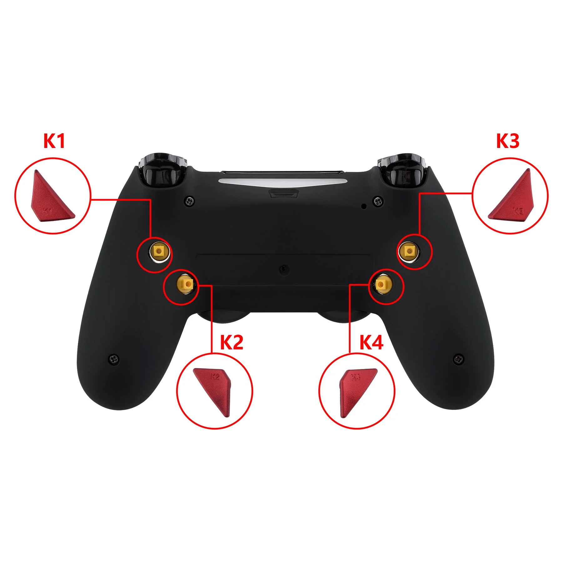 eXtremeRate Replacement Ergonomic Back Buttons K1 K2 K3 K4 Paddles for PS4 Controller Dawn Remap Kit - Scarlet Red - Image 3