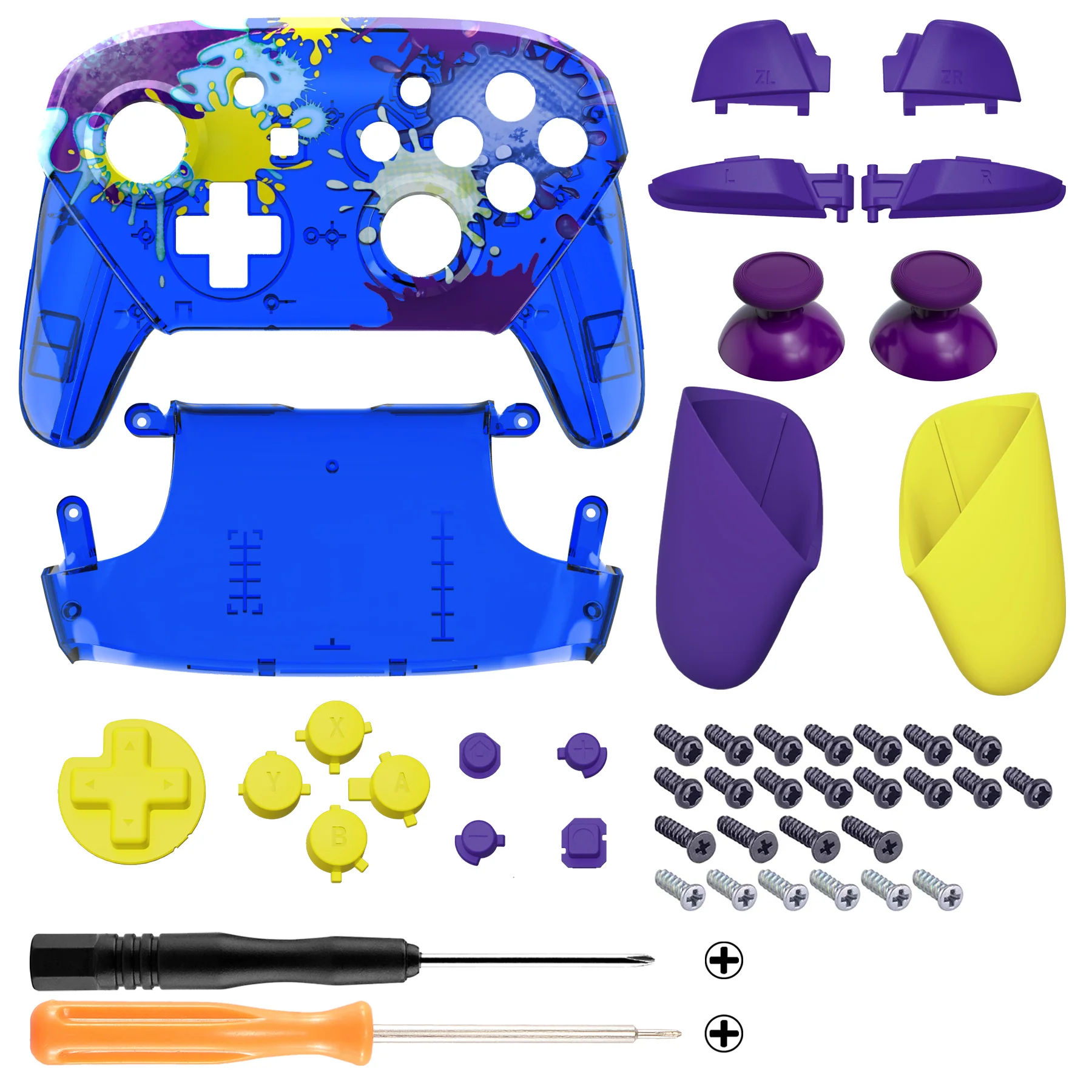 eXtremeRate Replacement Full Set Shell Faceplate Backplate Handles with Button Kit for Nintendo Switch Pro - Splattering Paint Style - Image 2