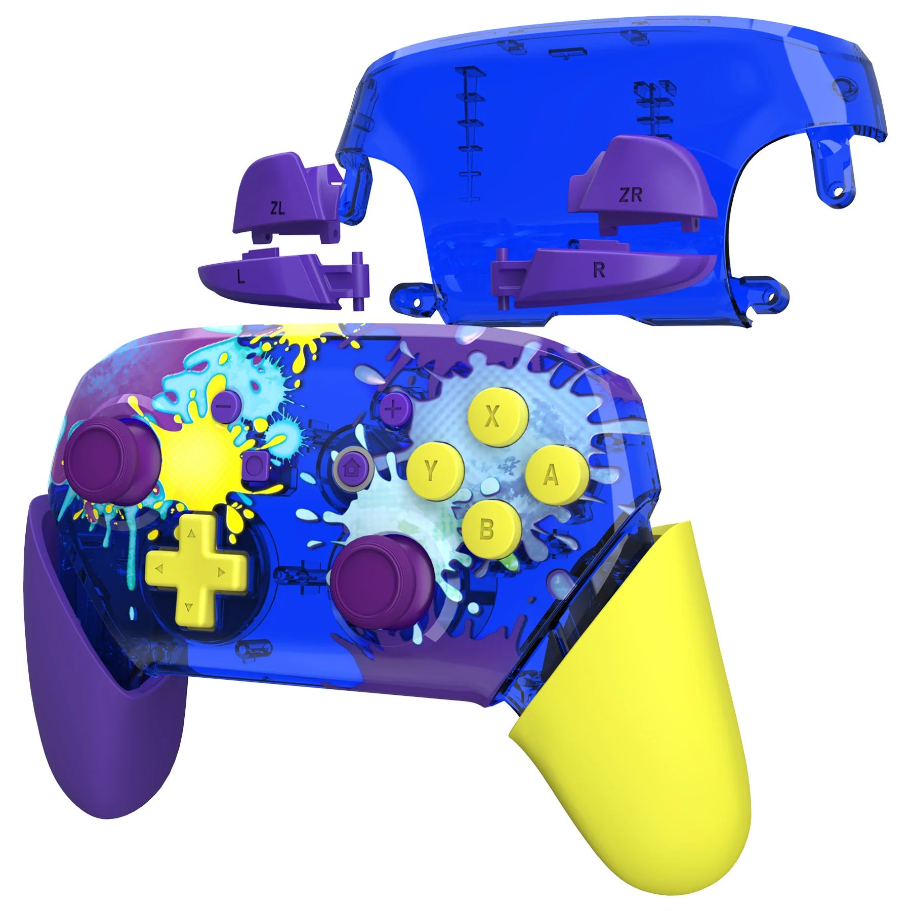 eXtremeRate Replacement Full Set Shell Faceplate Backplate Handles with Button Kit for Nintendo Switch Pro - Splattering Paint Style - Image 5