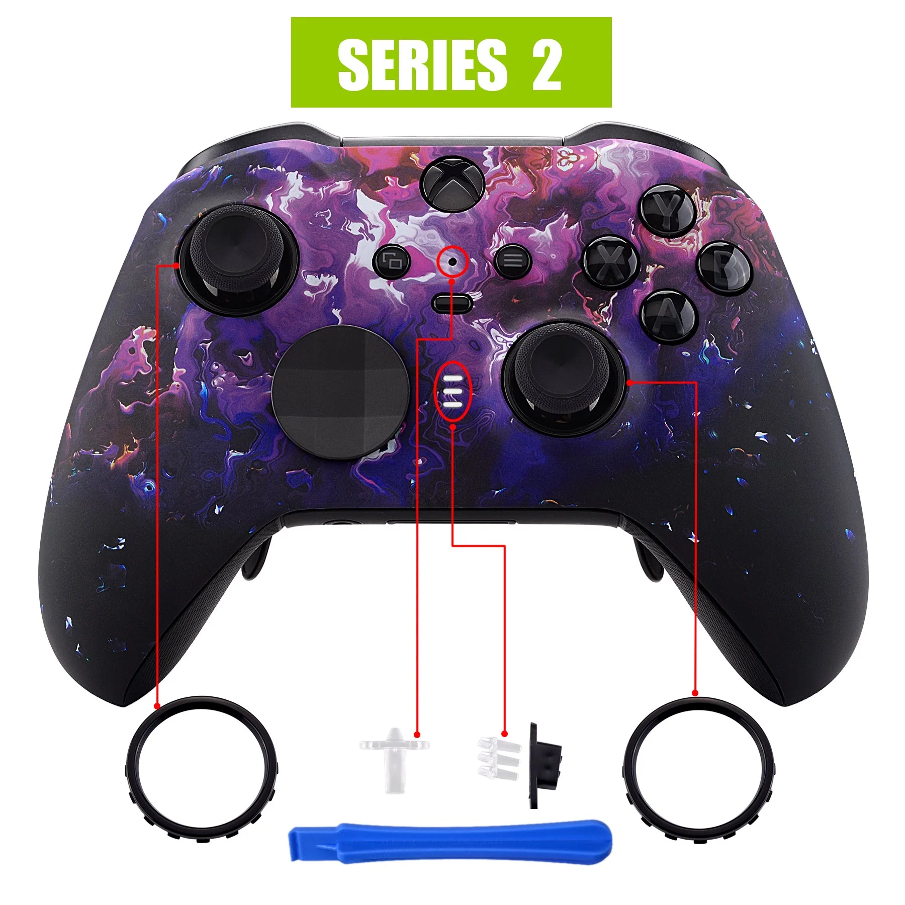 eXtremeRate Replacement Front Housing Shell Case with Accent Rings for Xbox One Elite Series 2 & Elite 2 Core Controller (Model 1797) - Surreal Lava - Image 4