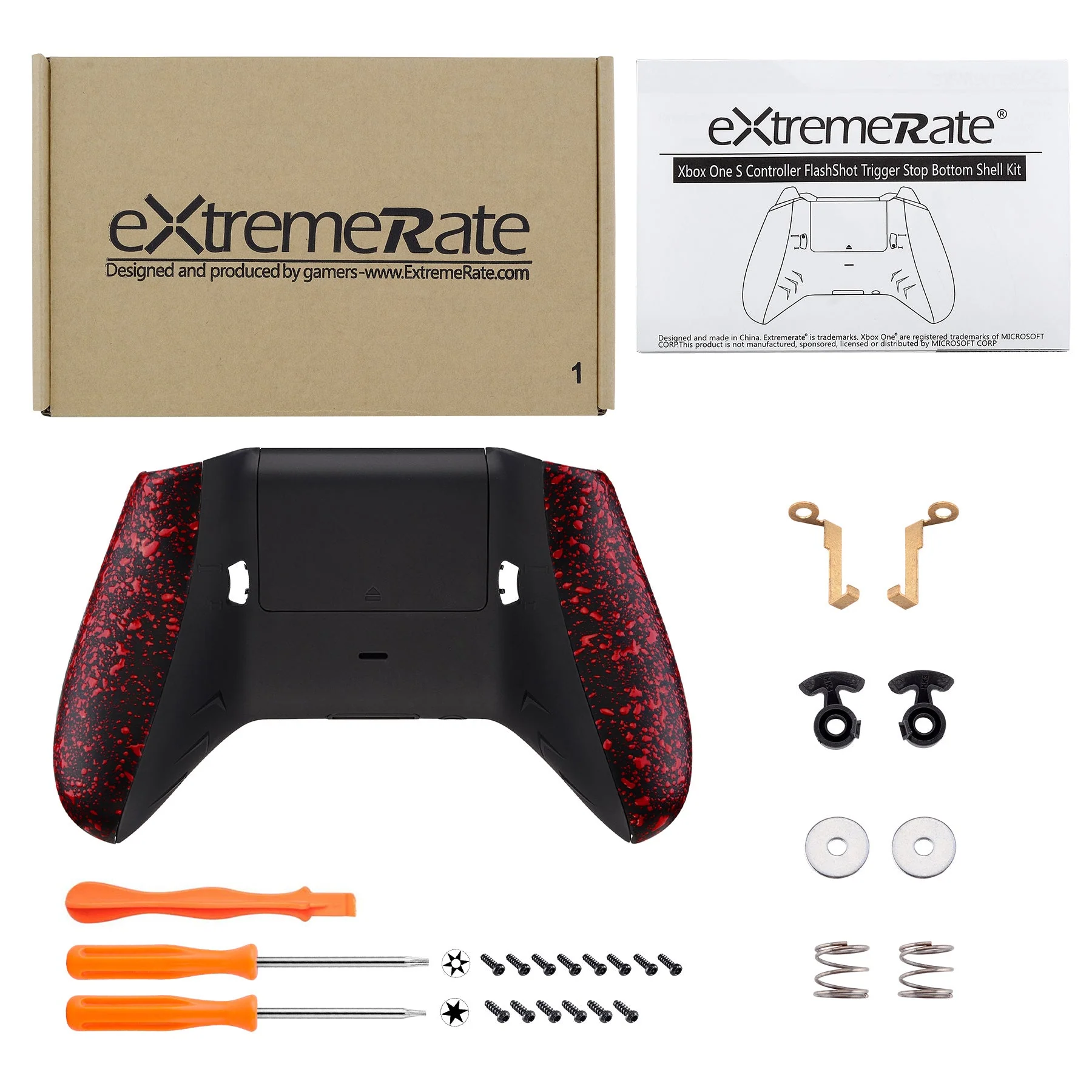 eXtremeRate FlashShot Trigger Stop Bottom Shell Kit for Xbox One X & S Controller - Textured Red - Image 2