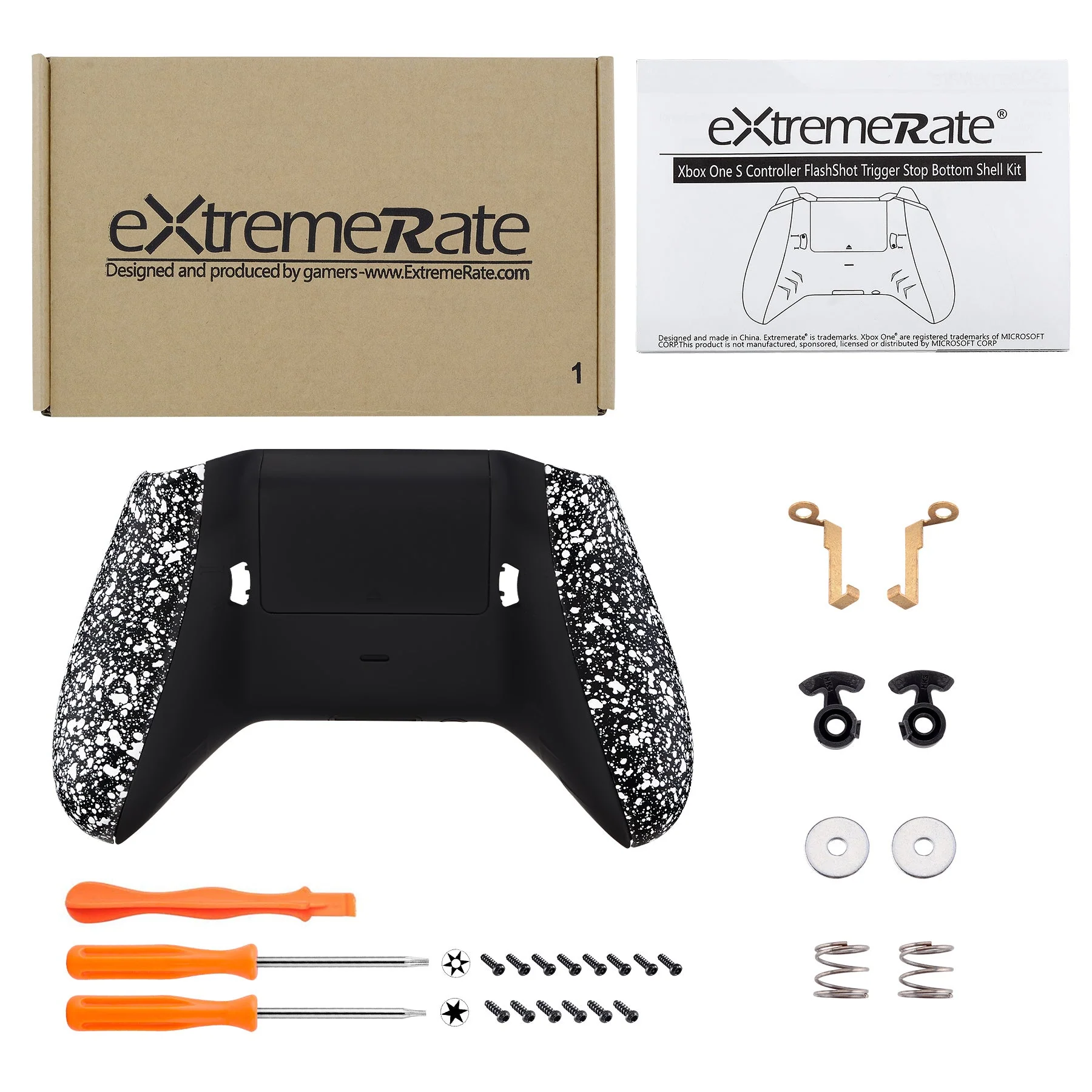 eXtremeRate FlashShot Trigger Stop Bottom Shell Kit for Xbox One X & S Controller - Textured White - Image 2