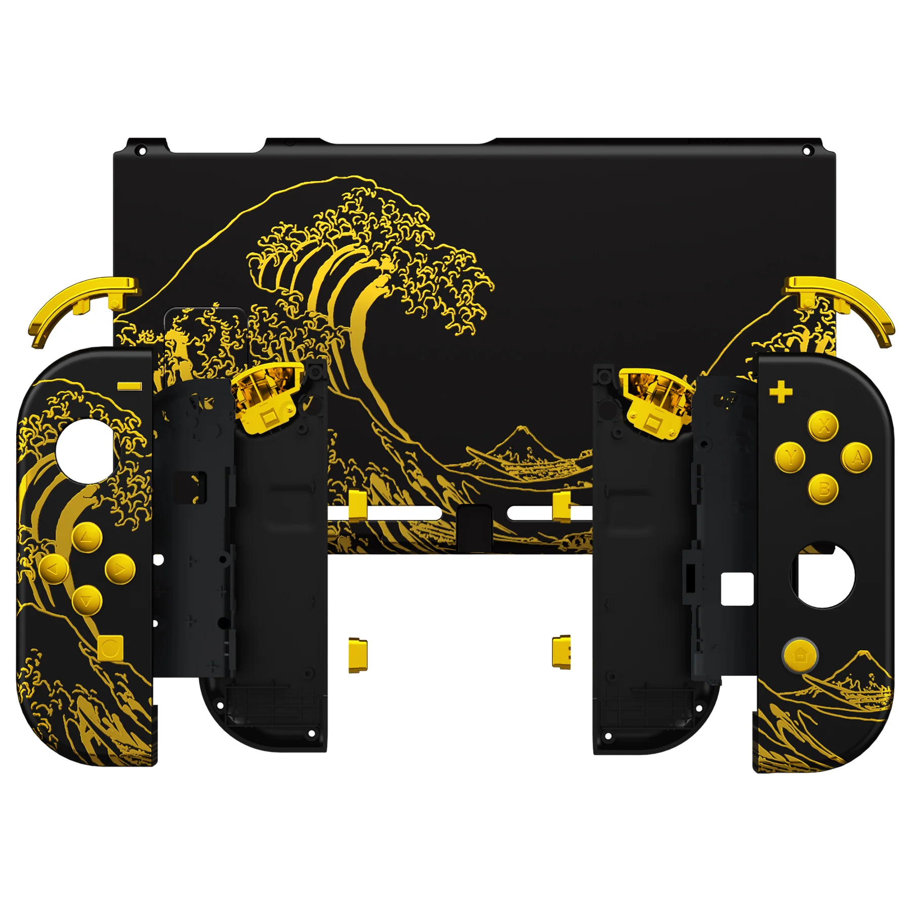 eXtremeRate Replacement Full Set Shells with Buttons for Nintendo Switch - The Great GOLDEN Wave Off Kanagawa - Black - Image 3