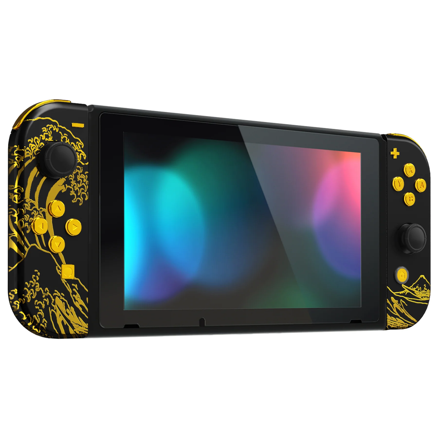 eXtremeRate Replacement Full Set Shells with Buttons for Nintendo Switch - The Great GOLDEN Wave Off Kanagawa - Black - Image 5