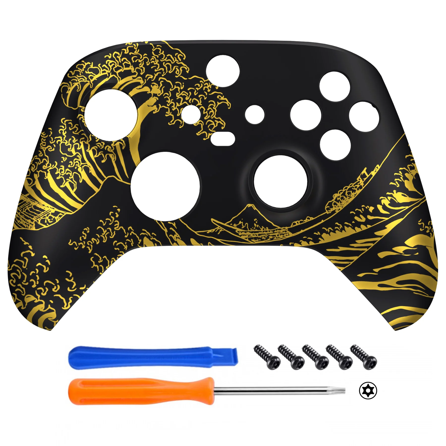 eXtremeRate Replacement Front Housing Shell for Xbox Series X & S Controller - The Great GOLDEN Wave Off Kanagawa - Black - Image 2
