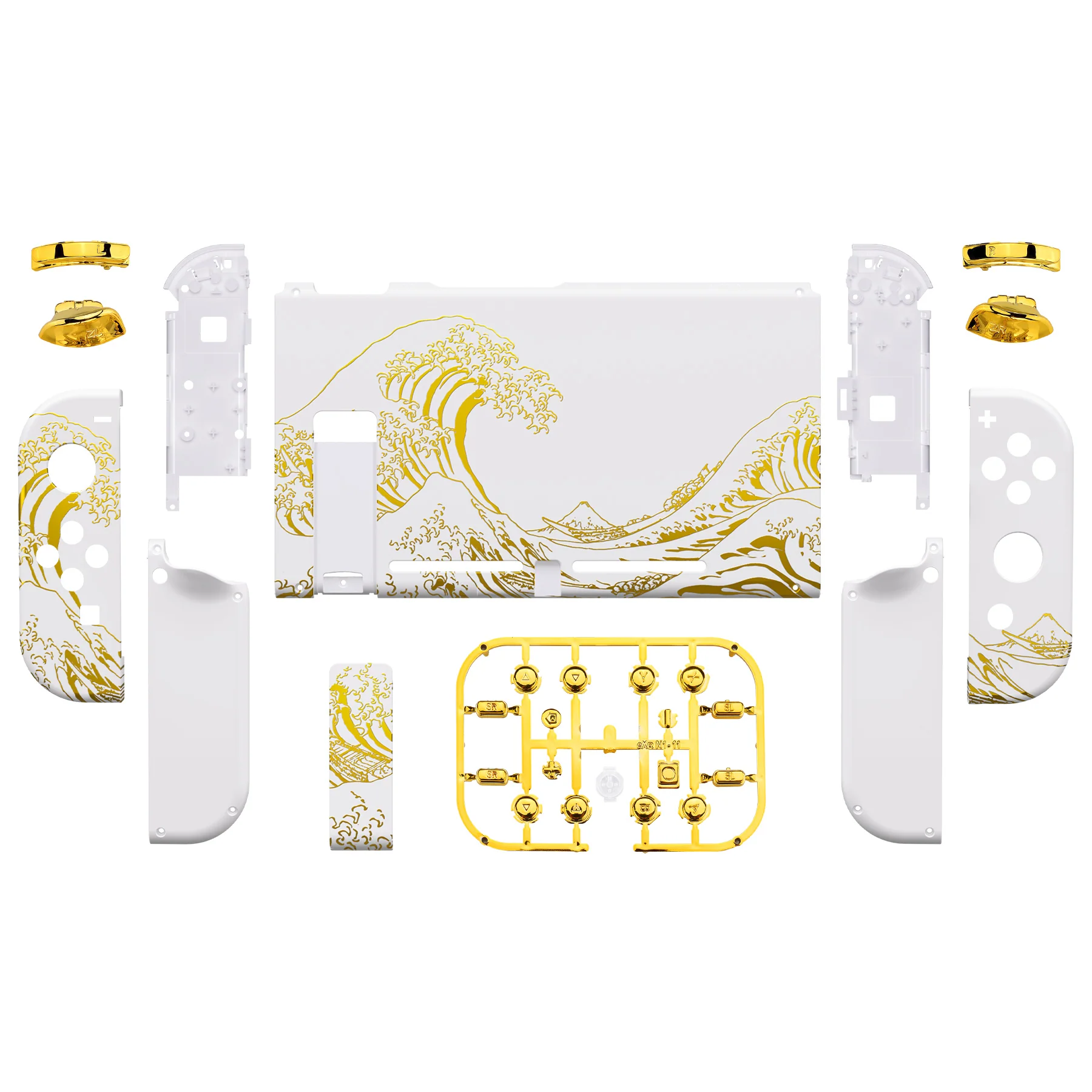eXtremeRate Replacement Full Set Shells with Buttons for Nintendo Switch - The Great GOLDEN Wave Off Kanagawa - White - Image 2