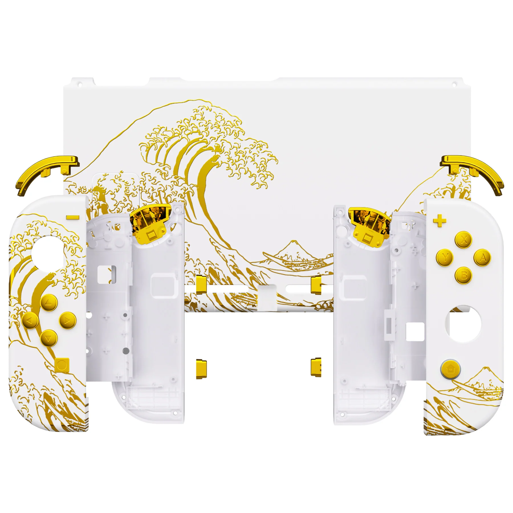 eXtremeRate Replacement Full Set Shells with Buttons for Nintendo Switch - The Great GOLDEN Wave Off Kanagawa - White - Image 3