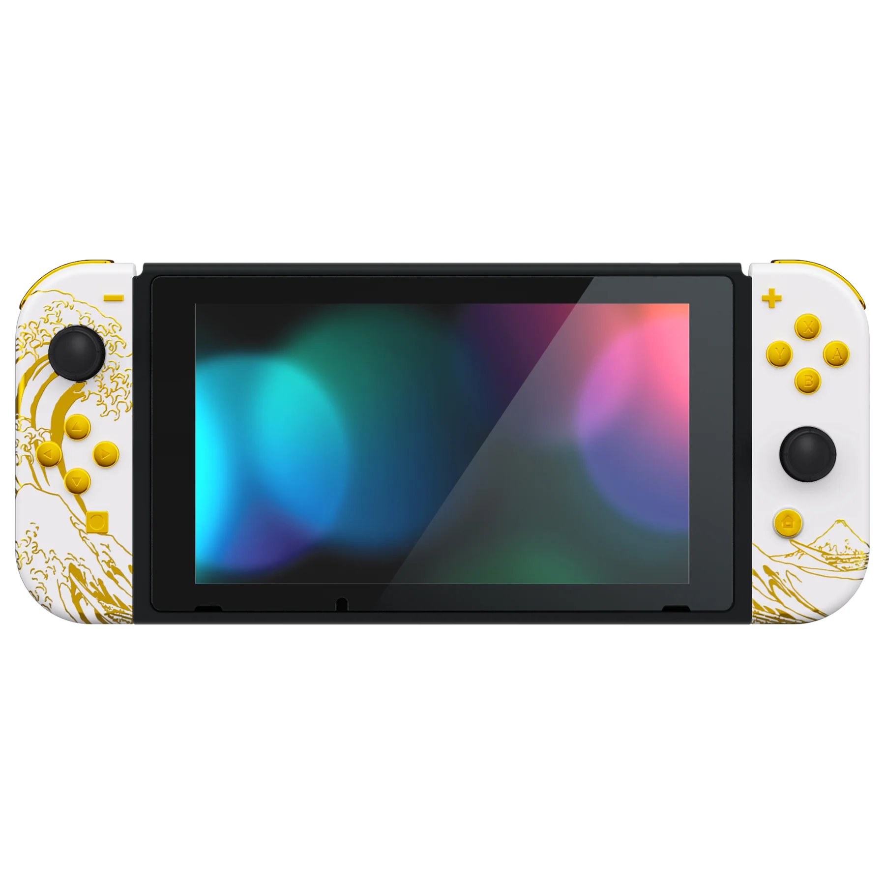 eXtremeRate Replacement Full Set Shells with Buttons for Nintendo Switch - The Great GOLDEN Wave Off Kanagawa - White - Image 4