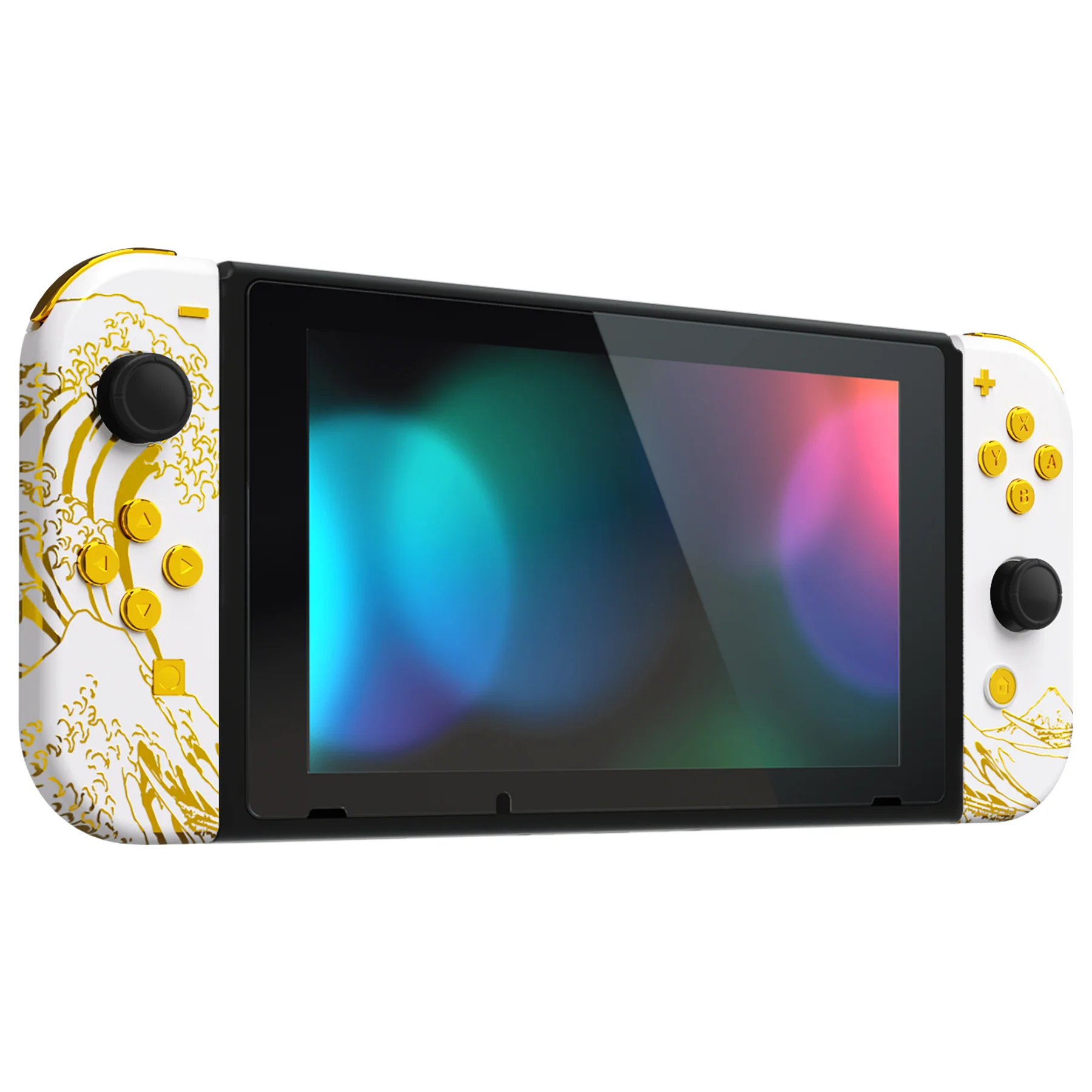 eXtremeRate Replacement Full Set Shells with Buttons for Nintendo Switch - The Great GOLDEN Wave Off Kanagawa - White - Image 6