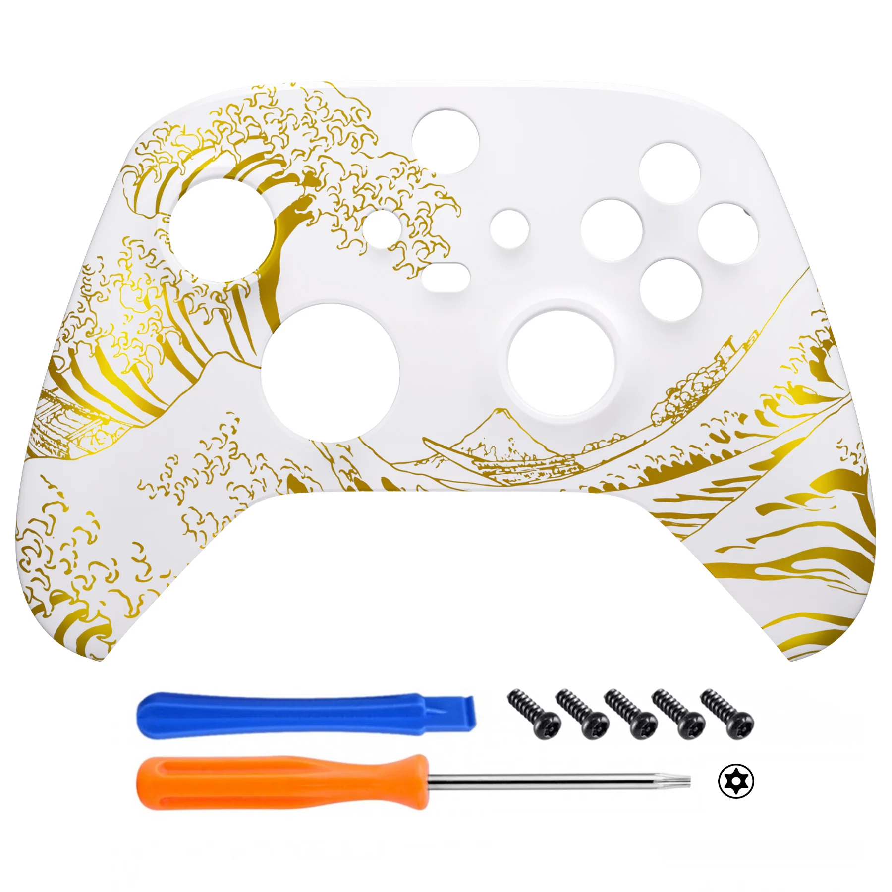 eXtremeRate Replacement Front Housing Shell for Xbox Series X & S Controller - The Great GOLDEN Wave Off Kanagawa - White - Image 2
