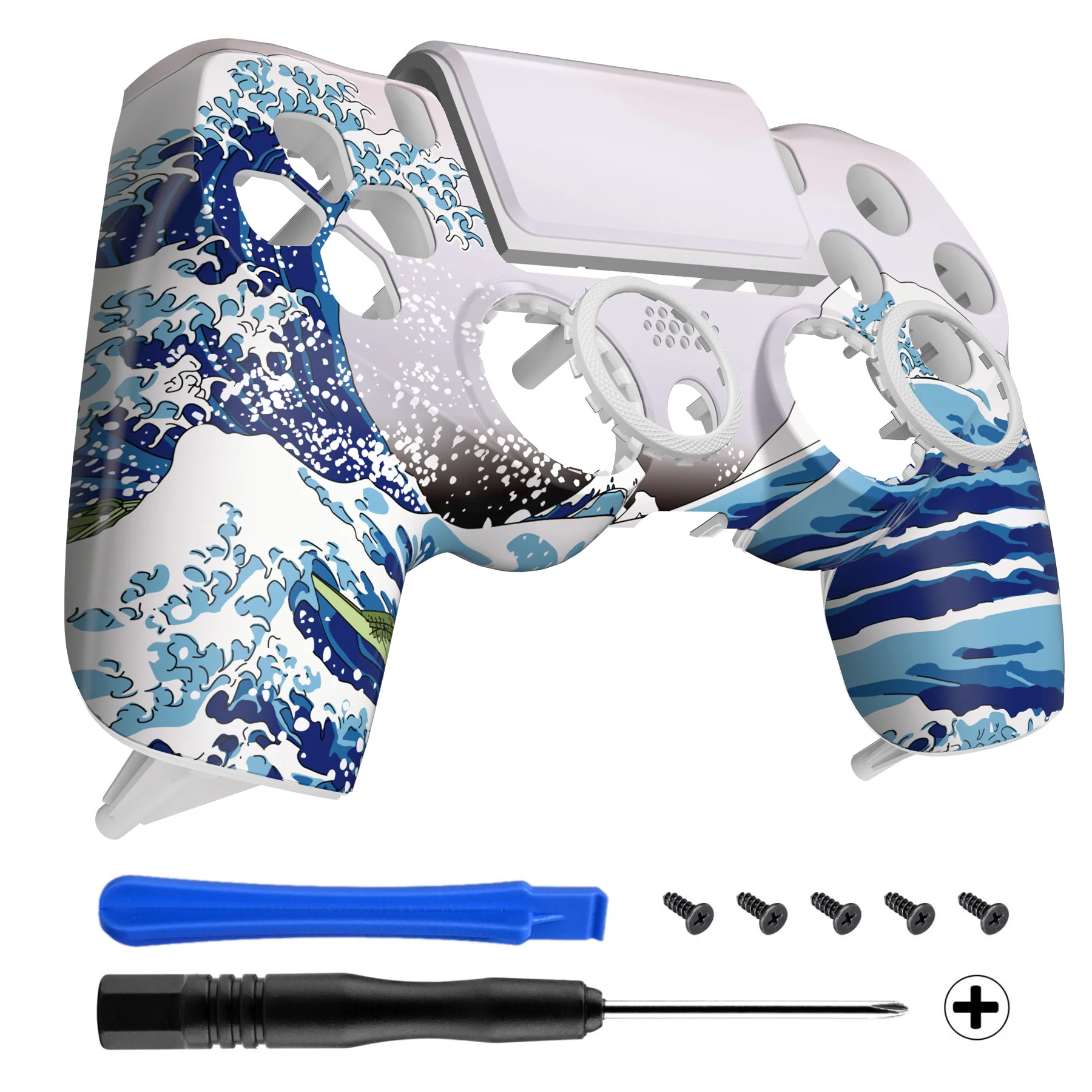 eXtremeRate Ghost Redesigned Front Housing Shell with Touch Pad Compatible with PS4 Slim Pro Controller JDM-040/050/055 - The Great Wave - Image 7