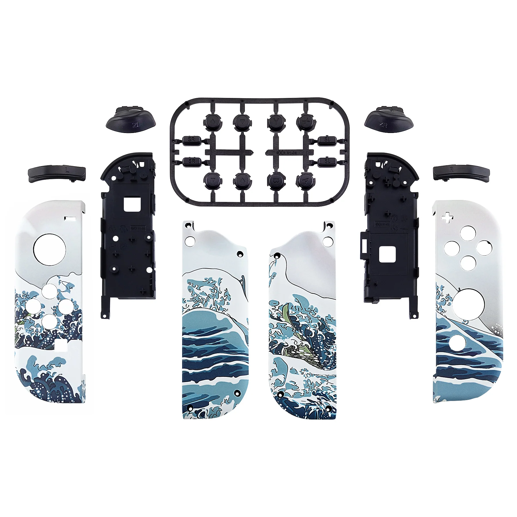 eXtremeRate Replacement Full Set Shell Case with Buttons for Joycon of NS Switch - The Great Wave Patterned - Image 2