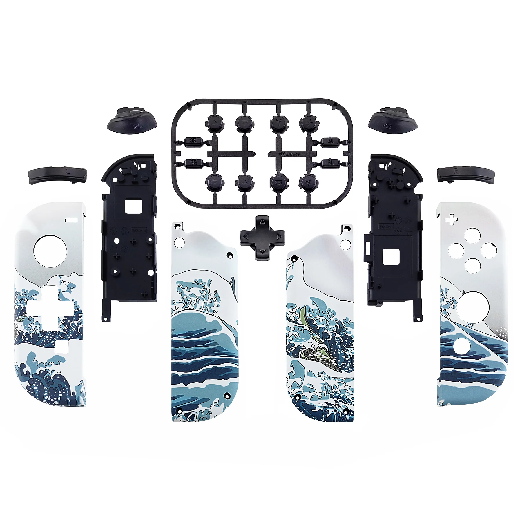 eXtremeRate Dpad Version Replacement Full Set Shell Case with Buttons for Joycon of NS Switch - The Great Wave - Image 2