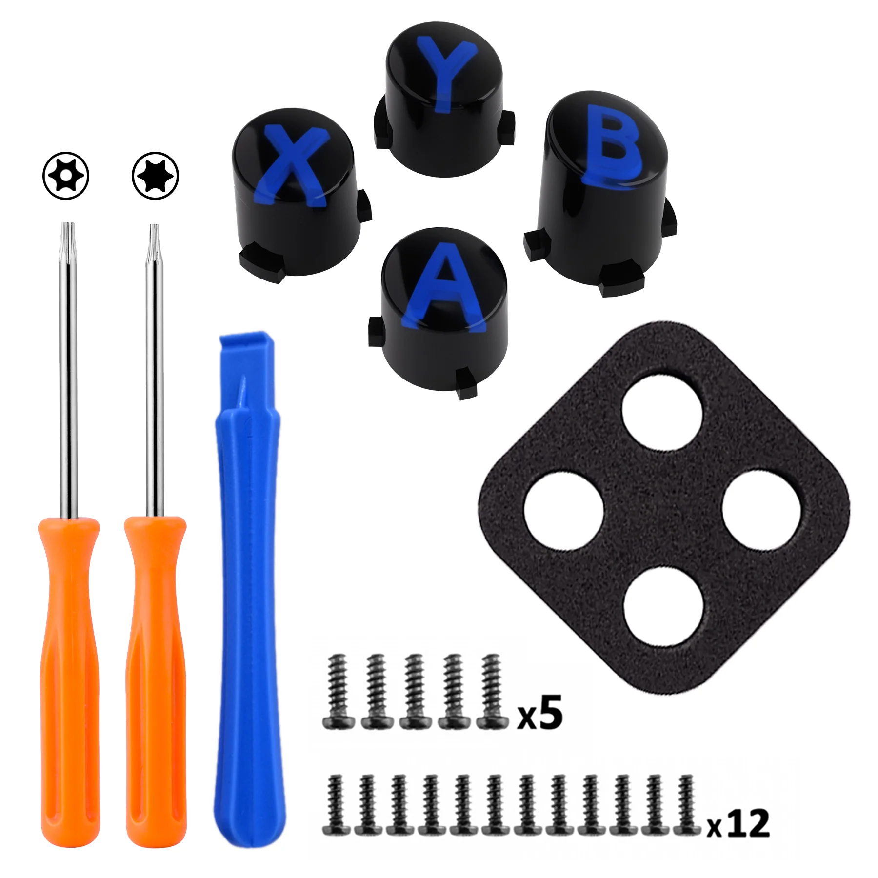 eXtremeRate Three-Tone ABXY Action Buttons with Classic Symbols for Xbox Series X/S Controller & Xbox One X/S & Xbox One Elite V1/V2 Controller - Black & Clear & Blue - Image 3