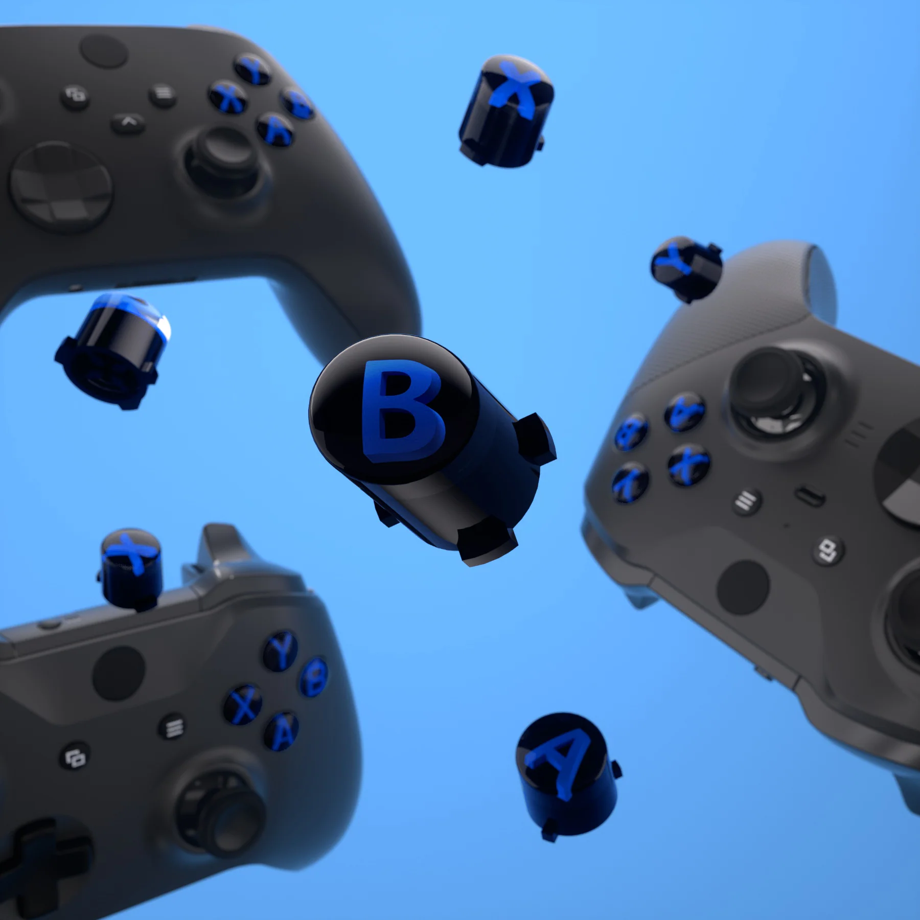 eXtremeRate Three-Tone ABXY Action Buttons with Classic Symbols for Xbox Series X/S Controller & Xbox One X/S & Xbox One Elite V1/V2 Controller - Black & Clear & Blue - Image 5