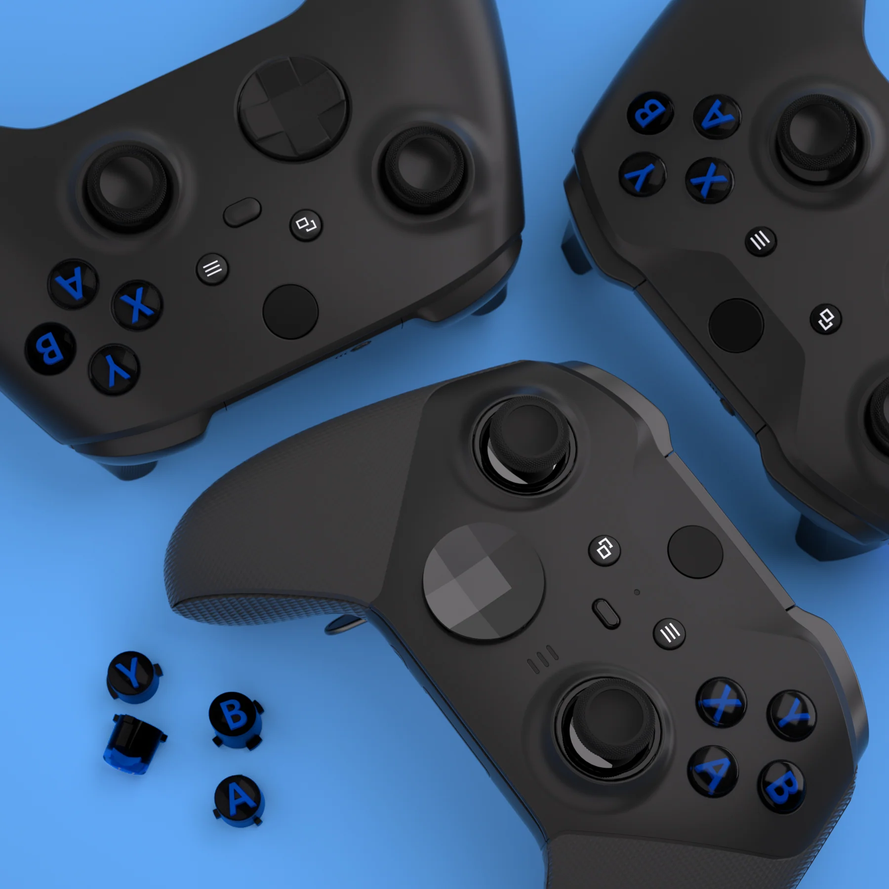 eXtremeRate Three-Tone ABXY Action Buttons with Classic Symbols for Xbox Series X/S Controller & Xbox One X/S & Xbox One Elite V1/V2 Controller - Black & Clear & Blue - Image 7