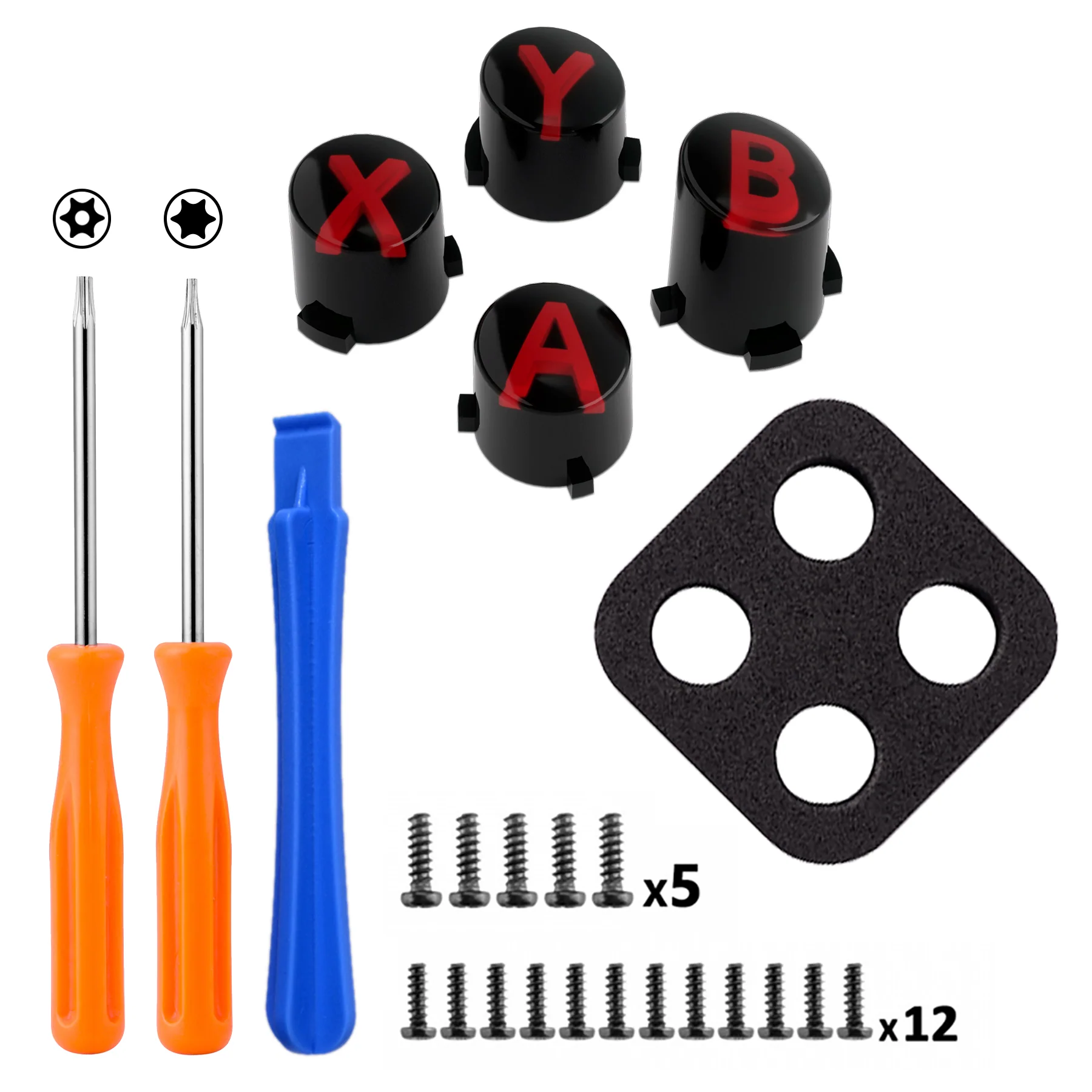eXtremeRate Three-Tone ABXY Action Buttons with Classic Symbols for Xbox Series X/S Controller & Xbox One X/S & Xbox One Elite V1/V2 Controller - Black & Clear & Carmine Red - Image 3