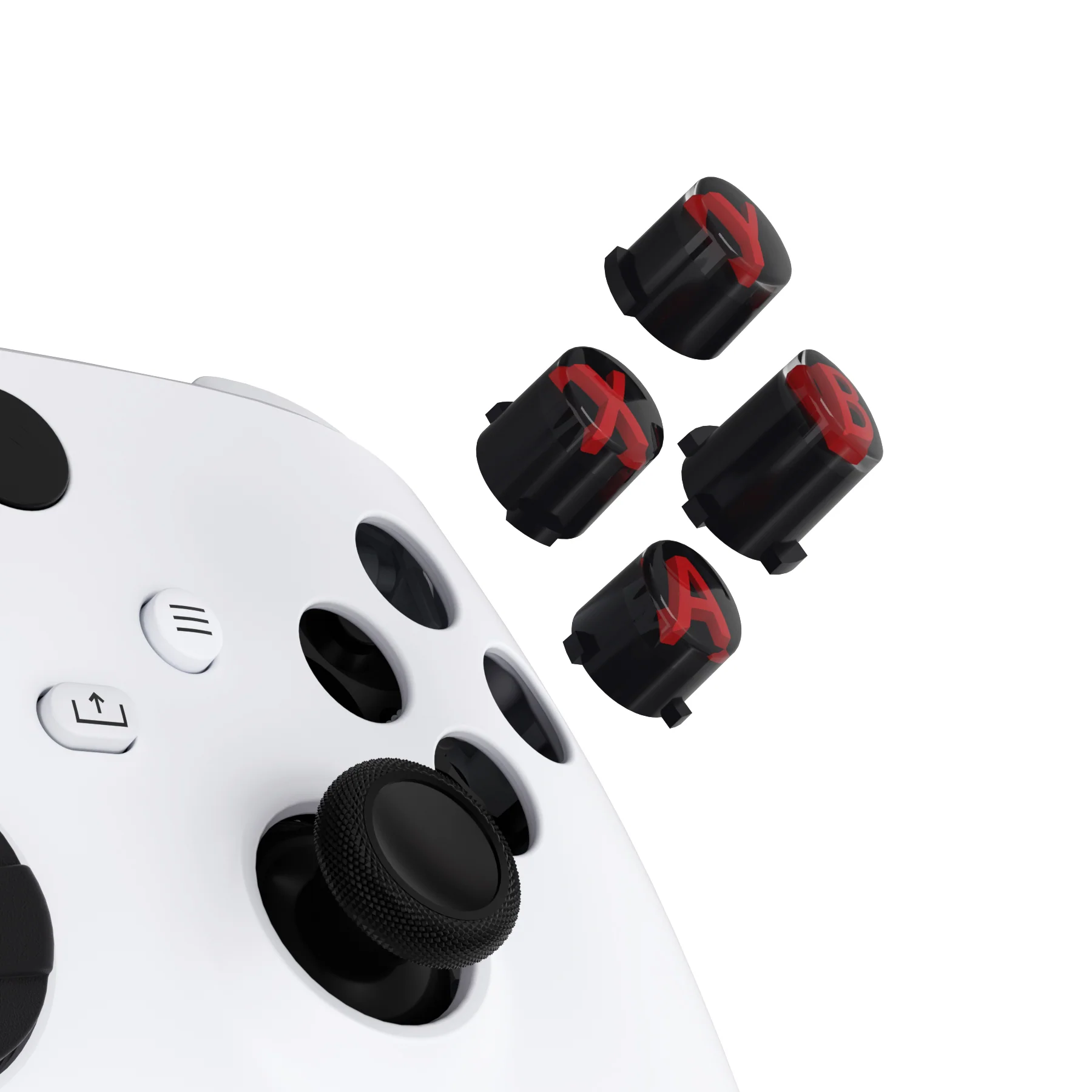 eXtremeRate Three-Tone ABXY Action Buttons with Classic Symbols for Xbox Series X/S Controller & Xbox One X/S & Xbox One Elite V1/V2 Controller - Black & Clear & Carmine Red - Image 4