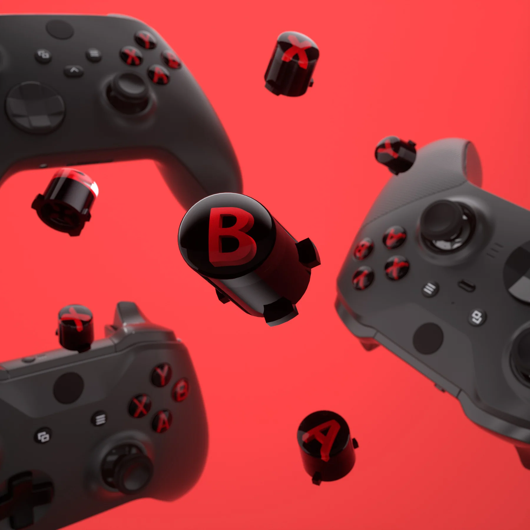 eXtremeRate Three-Tone ABXY Action Buttons with Classic Symbols for Xbox Series X/S Controller & Xbox One X/S & Xbox One Elite V1/V2 Controller - Black & Clear & Carmine Red - Image 5