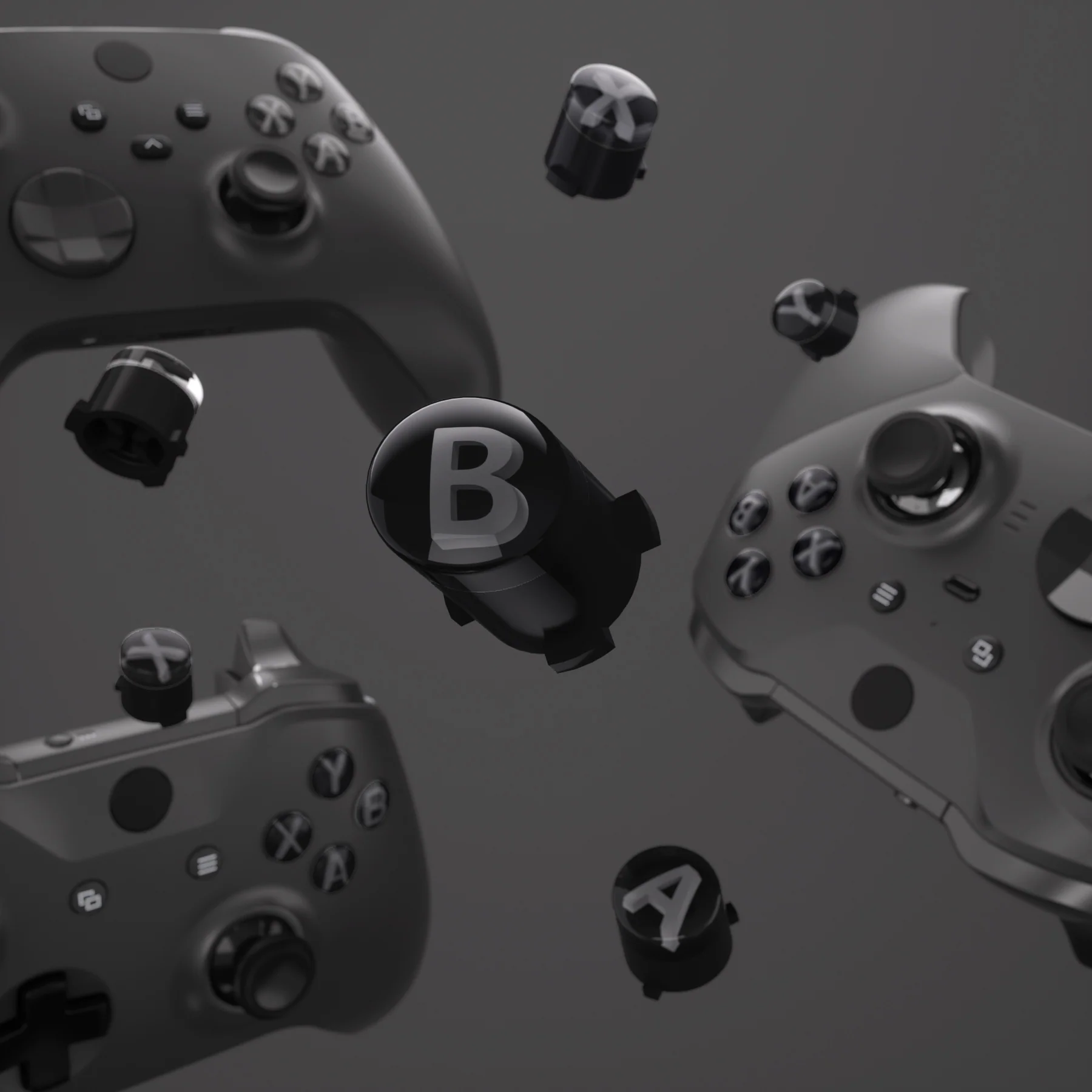 eXtremeRate Three-Tone ABXY Action Buttons with Classic Symbols for Xbox Series X/S Controller & Xbox One X/S & Xbox One Elite V1/V2 Controller - Black & Clear & Classic Gray - Image 5