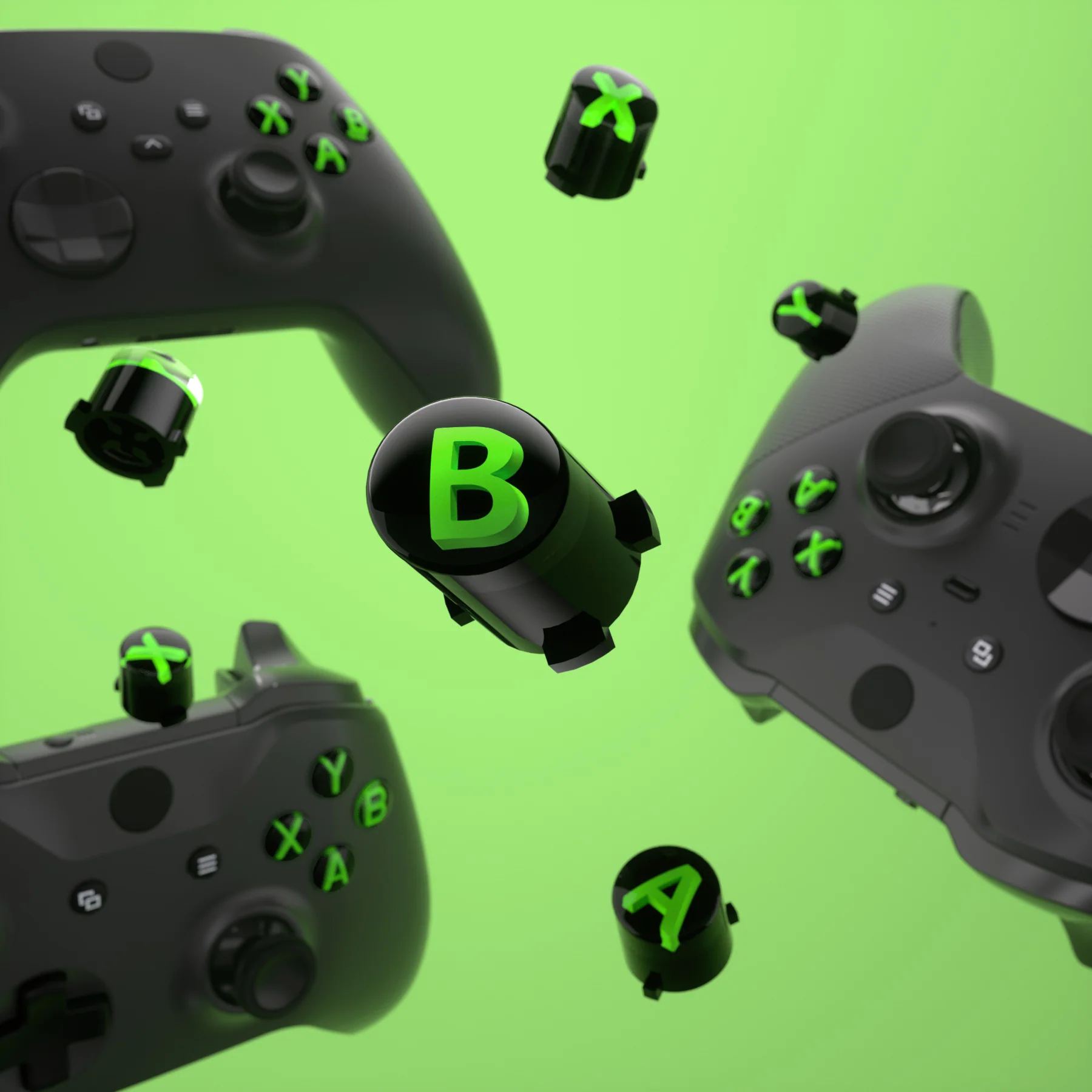 eXtremeRate Three-Tone ABXY Action Buttons with Classic Symbols for Xbox Series X/S Controller & Xbox One X/S & Xbox One Elite V1/V2 Controller - Black & Clear & Green - Image 5