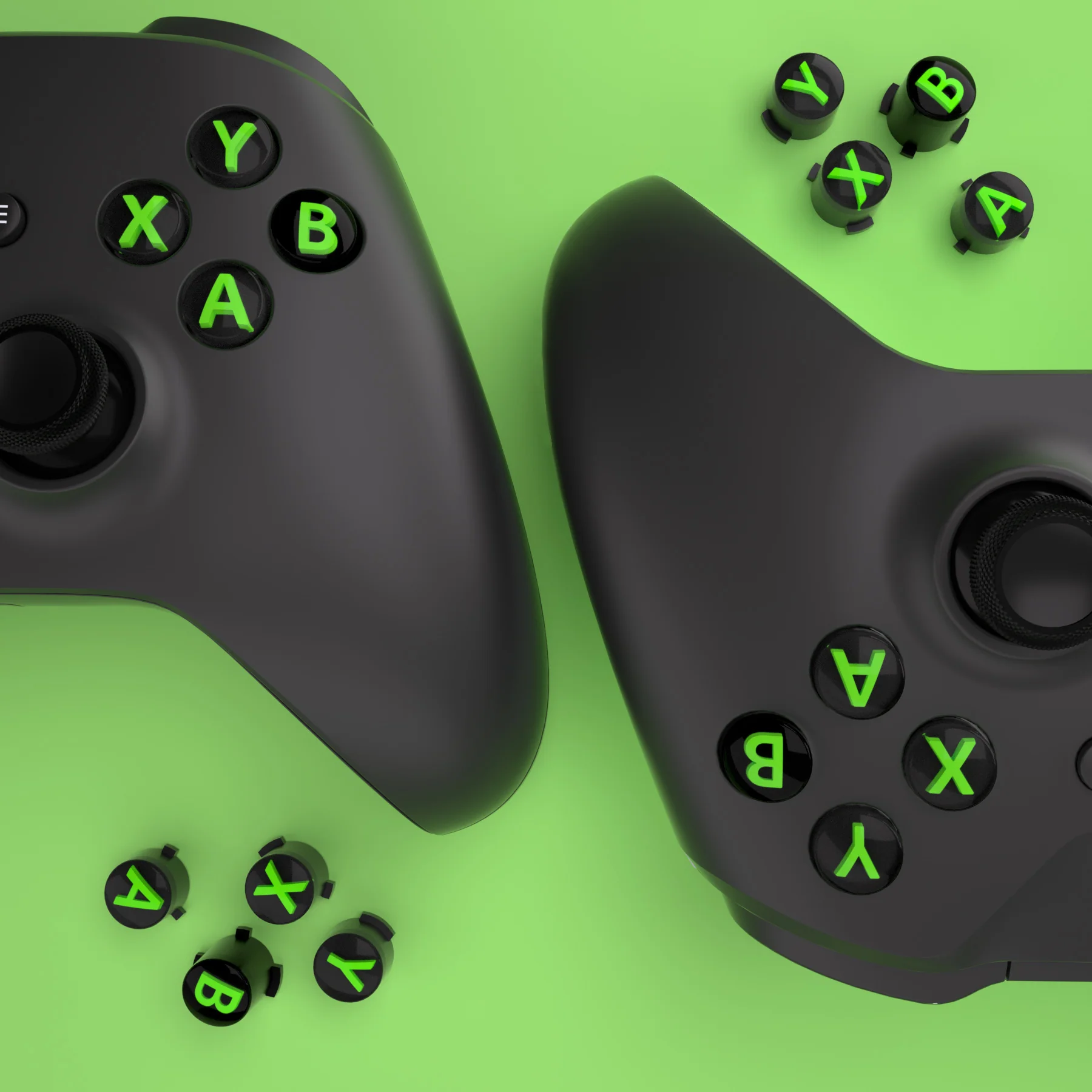 eXtremeRate Three-Tone ABXY Action Buttons with Classic Symbols for Xbox Series X/S Controller & Xbox One X/S & Xbox One Elite V1/V2 Controller - Black & Clear & Green - Image 6