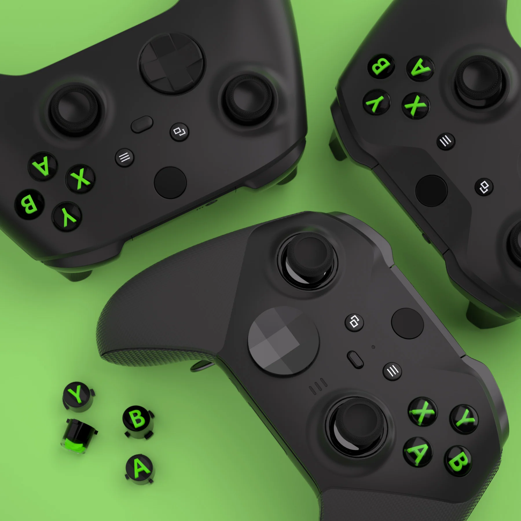 eXtremeRate Three-Tone ABXY Action Buttons with Classic Symbols for Xbox Series X/S Controller & Xbox One X/S & Xbox One Elite V1/V2 Controller - Black & Clear & Green - Image 7