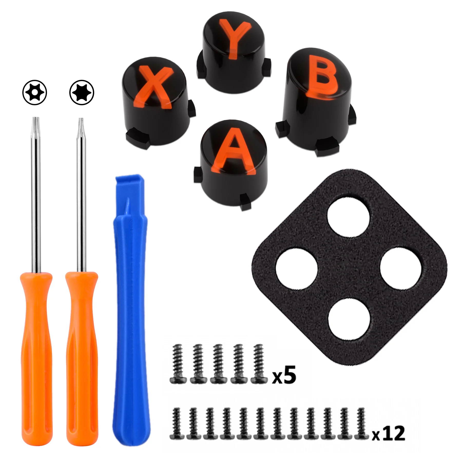 eXtremeRate Three-Tone ABXY Action Buttons with Classic Symbols for Xbox Series X/S Controller & Xbox One X/S & Xbox One Elite V1/V2 Controller - Black & Clear & Orange - Image 3