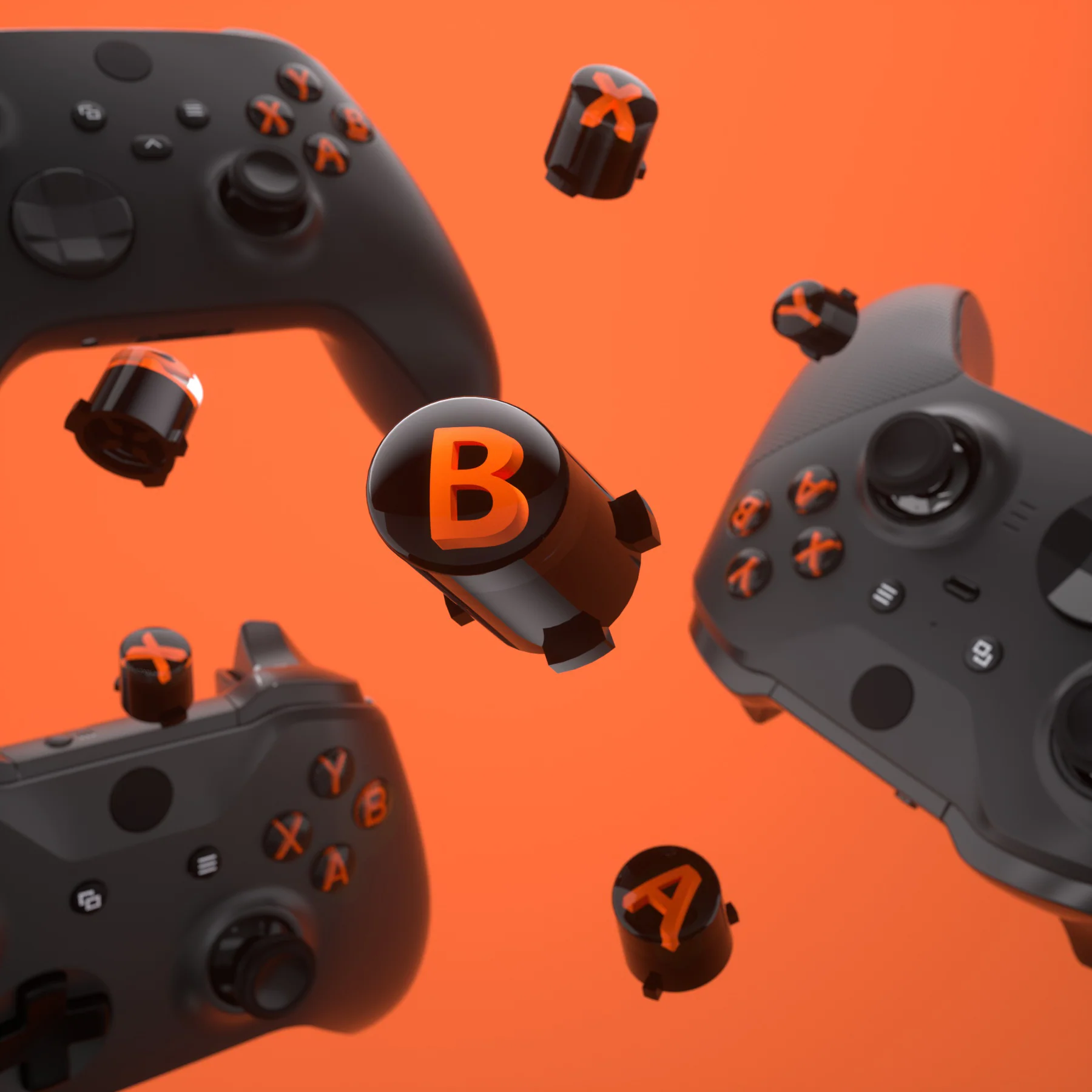 eXtremeRate Three-Tone ABXY Action Buttons with Classic Symbols for Xbox Series X/S Controller & Xbox One X/S & Xbox One Elite V1/V2 Controller - Black & Clear & Orange - Image 5