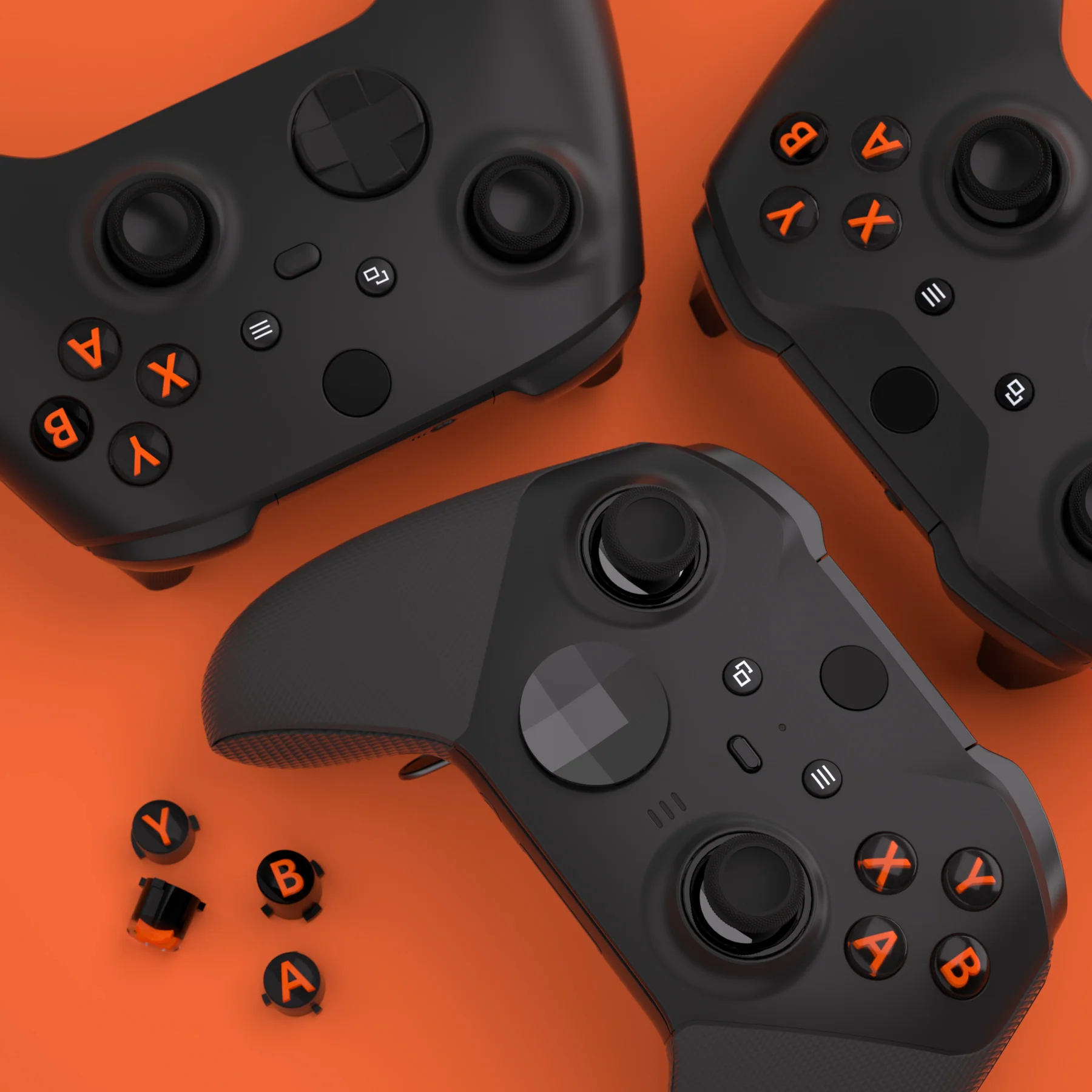 eXtremeRate Three-Tone ABXY Action Buttons with Classic Symbols for Xbox Series X/S Controller & Xbox One X/S & Xbox One Elite V1/V2 Controller - Black & Clear & Orange - Image 7