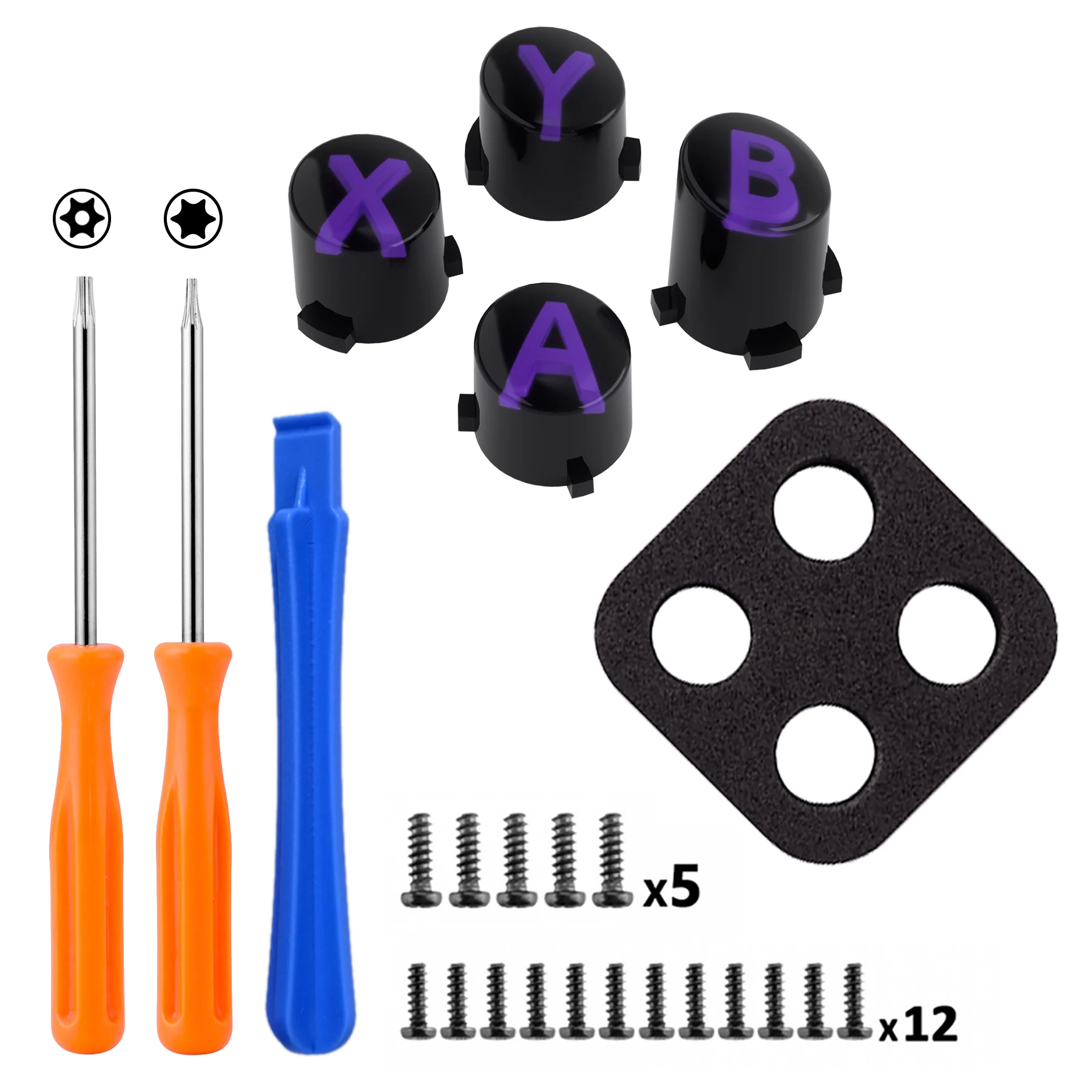 eXtremeRate Three-Tone ABXY Action Buttons with Classic Symbols for Xbox Series X/S Controller & Xbox One X/S & Xbox One Elite V1/V2 Controller - Black & Clear & Purple - Image 3