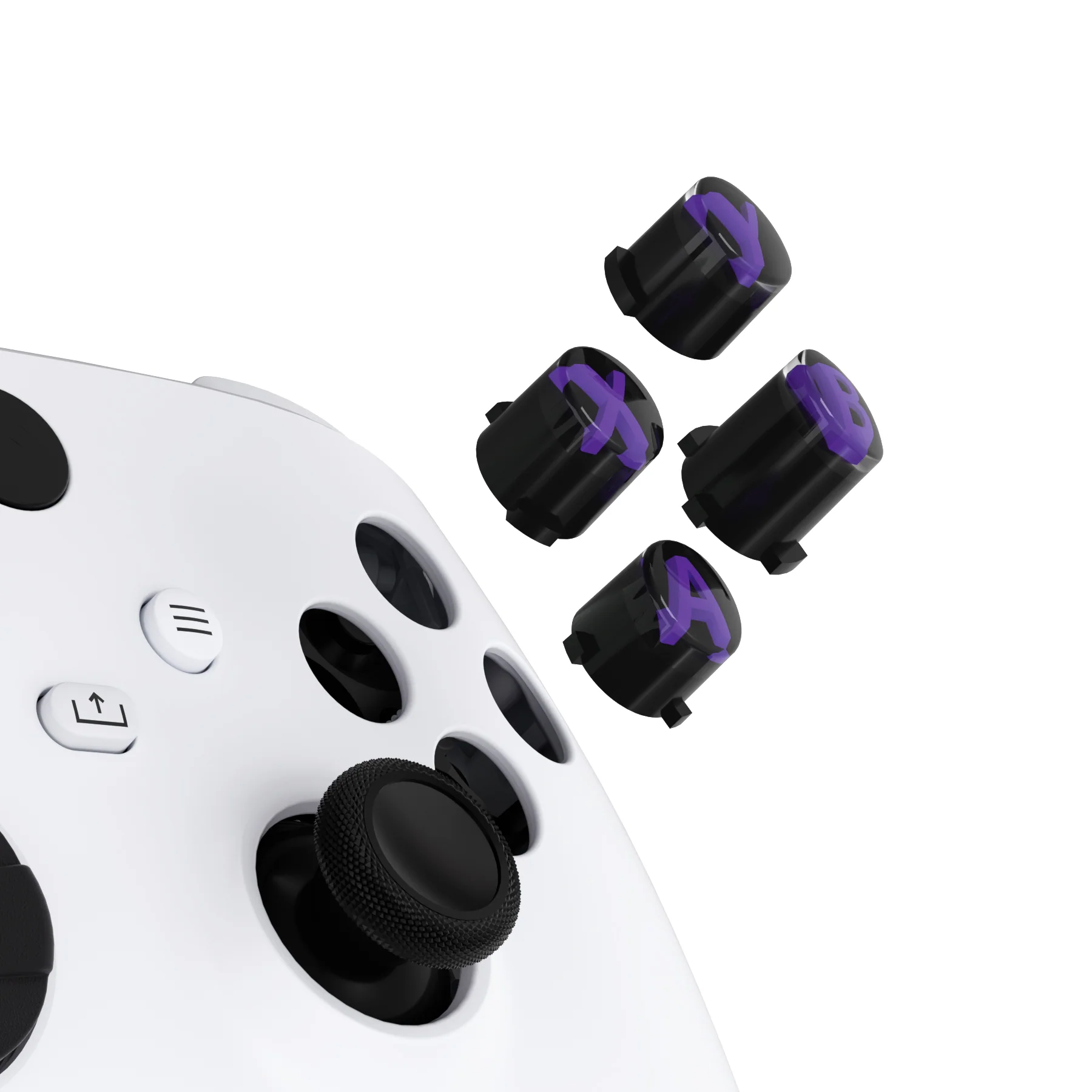 eXtremeRate Three-Tone ABXY Action Buttons with Classic Symbols for Xbox Series X/S Controller & Xbox One X/S & Xbox One Elite V1/V2 Controller - Black & Clear & Purple - Image 4