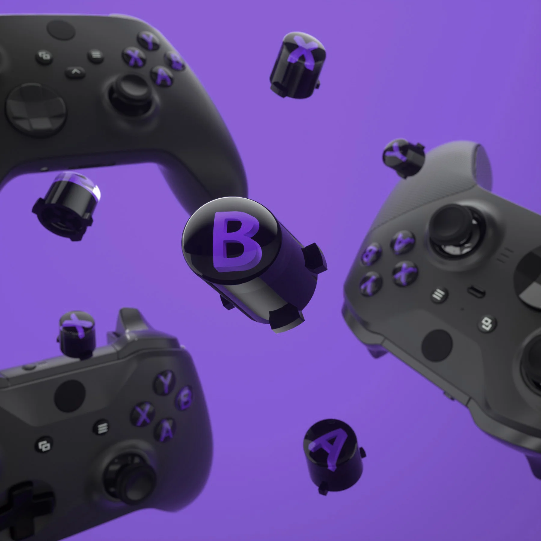 eXtremeRate Three-Tone ABXY Action Buttons with Classic Symbols for Xbox Series X/S Controller & Xbox One X/S & Xbox One Elite V1/V2 Controller - Black & Clear & Purple - Image 5