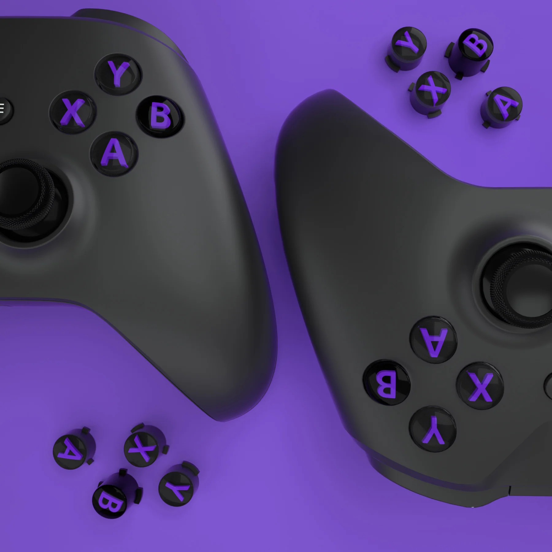 eXtremeRate Three-Tone ABXY Action Buttons with Classic Symbols for Xbox Series X/S Controller & Xbox One X/S & Xbox One Elite V1/V2 Controller - Black & Clear & Purple - Image 6