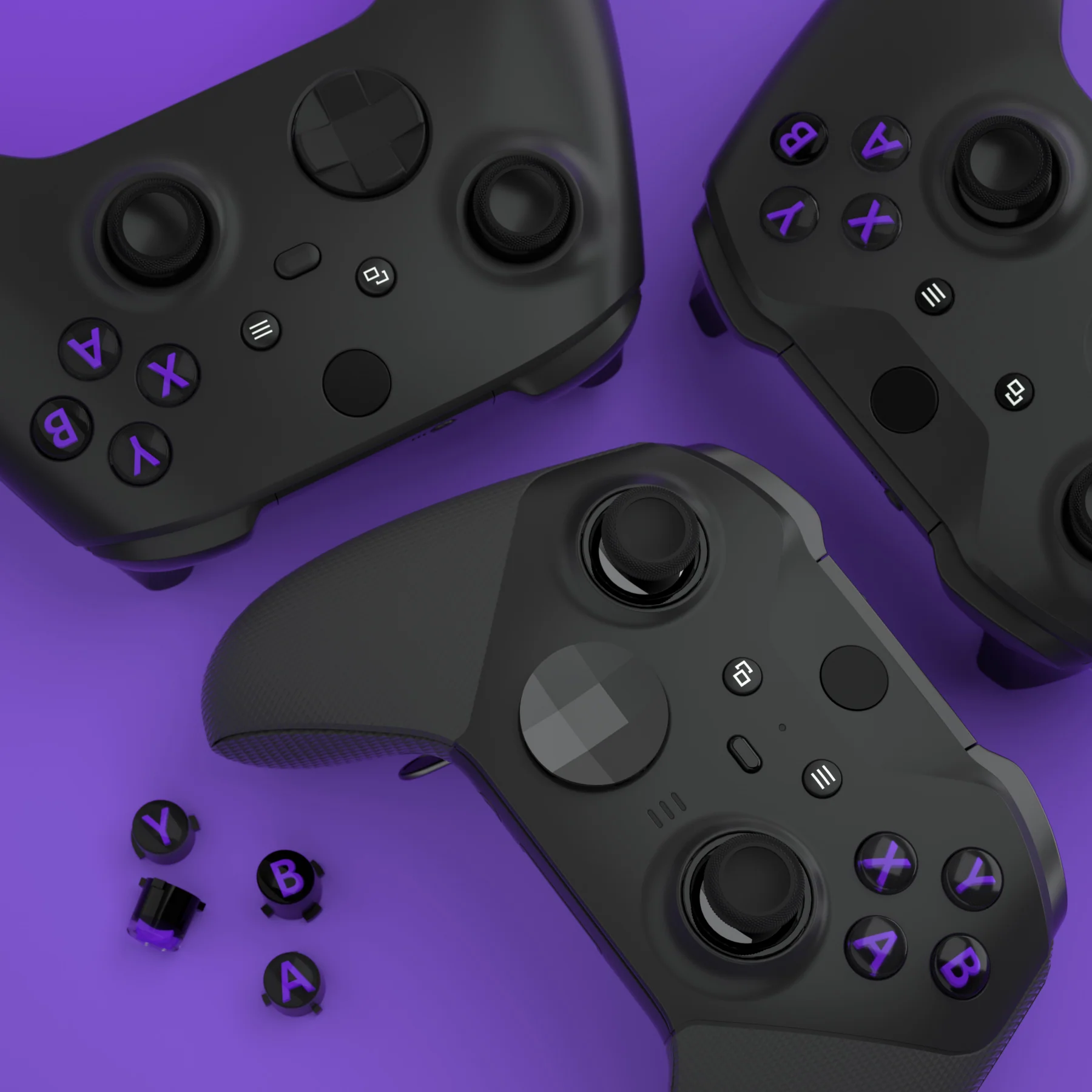 eXtremeRate Three-Tone ABXY Action Buttons with Classic Symbols for Xbox Series X/S Controller & Xbox One X/S & Xbox One Elite V1/V2 Controller - Black & Clear & Purple - Image 7