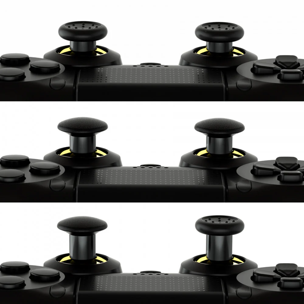 eXtremeRate ThumbsGear Interchangeable Ergonomic Thumbstick with 3 Height Domed and Concave Grips Adjustable Joystick for PS5 & PS4 Controller - Chrome Glossy Gold & Black - Image 3