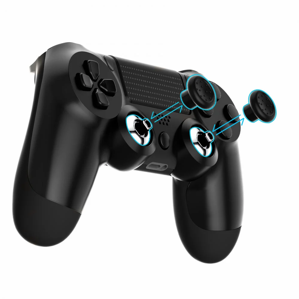 eXtremeRate ThumbsGear Interchangeable Ergonomic Thumbstick with 3 Height Domed and Concave Grips Adjustable Joystick for PS5 & PS4 Controller - Chrome Glossy Silver & Black - Image 2