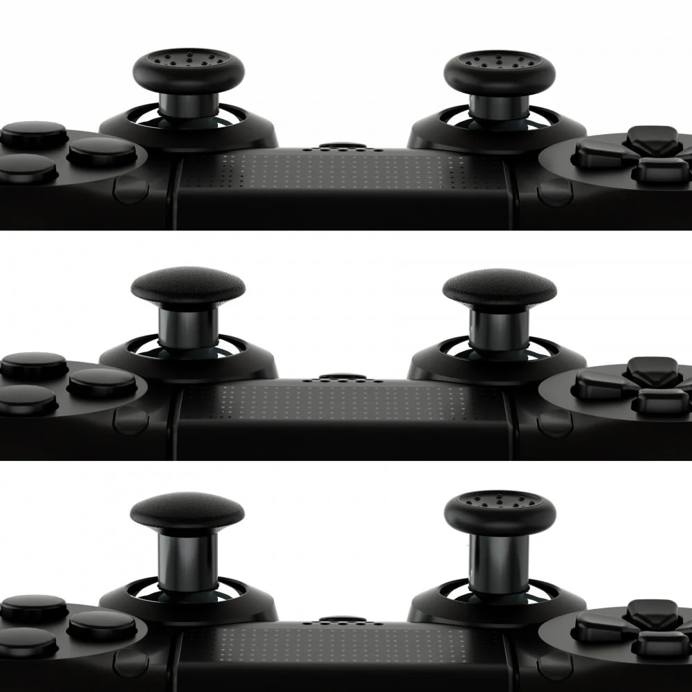 eXtremeRate ThumbsGear Interchangeable Ergonomic Thumbstick with 3 Height Domed and Concave Grips Adjustable Joystick for PS5 & PS4 Controller - Chrome Glossy Silver & Black - Image 3