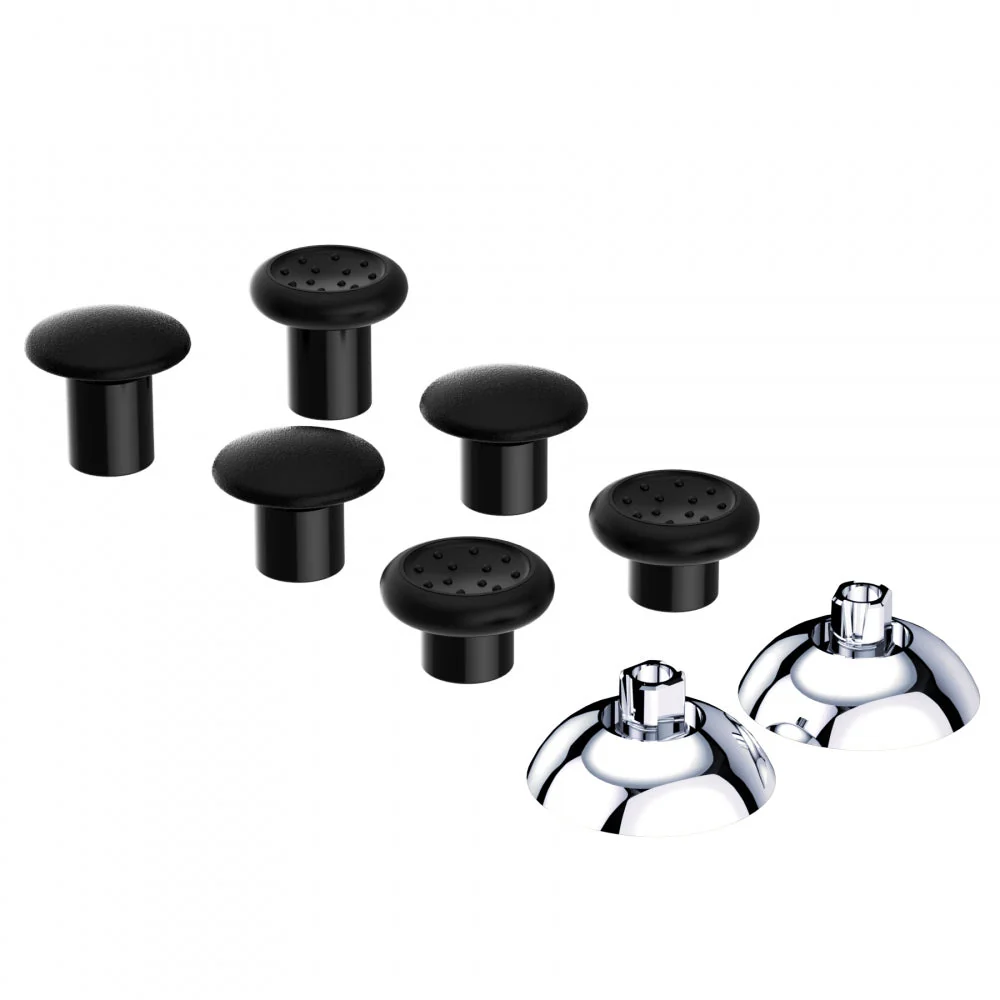 eXtremeRate ThumbsGear Interchangeable Ergonomic Thumbstick with 3 Height Domed and Concave Grips Adjustable Joystick for PS5 & PS4 Controller - Chrome Glossy Silver & Black - Image 6