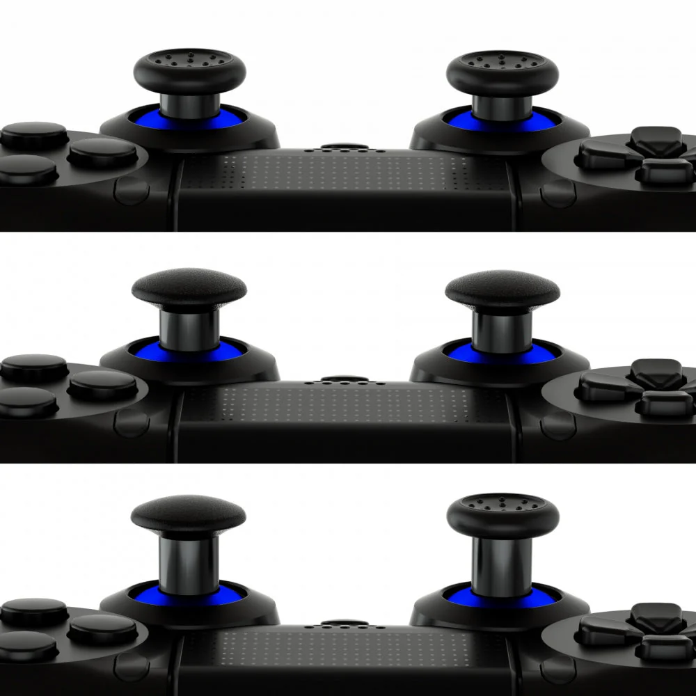 eXtremeRate ThumbsGear Interchangeable Ergonomic Thumbstick with 3 Height Domed and Concave Grips Adjustable Joystick for PS5 & PS4 Controller - Chrome Blue & Black - Image 3
