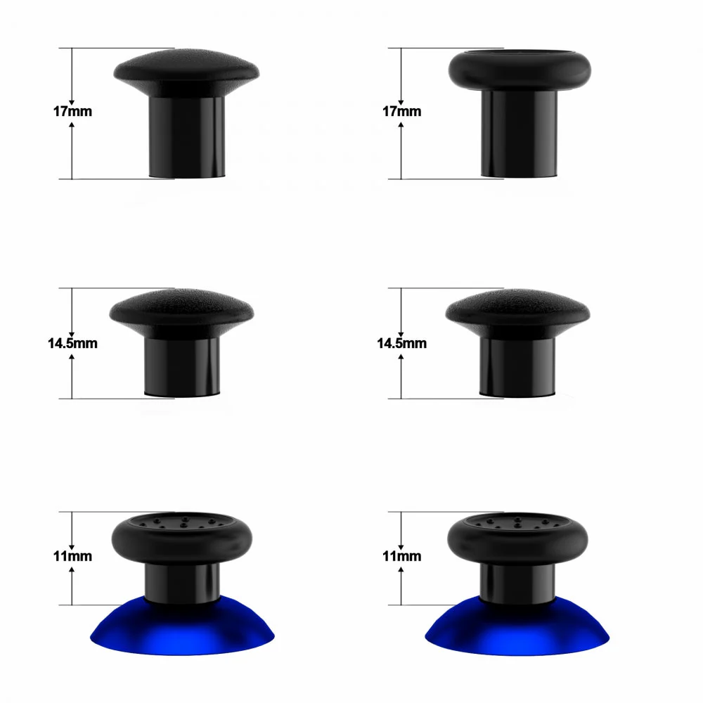 eXtremeRate ThumbsGear Interchangeable Ergonomic Thumbstick with 3 Height Domed and Concave Grips Adjustable Joystick for PS5 & PS4 Controller - Chrome Blue & Black - Image 4