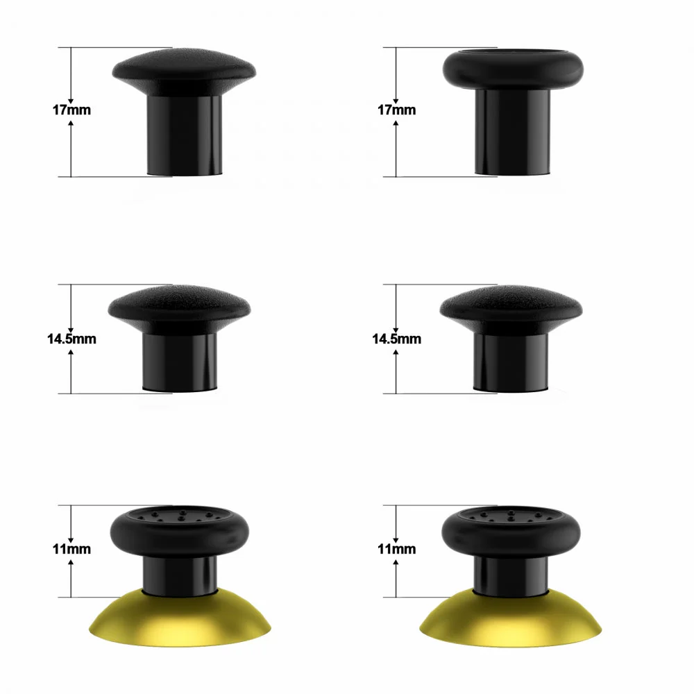 eXtremeRate ThumbsGear Interchangeable Ergonomic Thumbstick with 3 Height Domed and Concave Grips Adjustable Joystick for PS5 & PS4 Controller - Chrome Gold & Black - Image 4