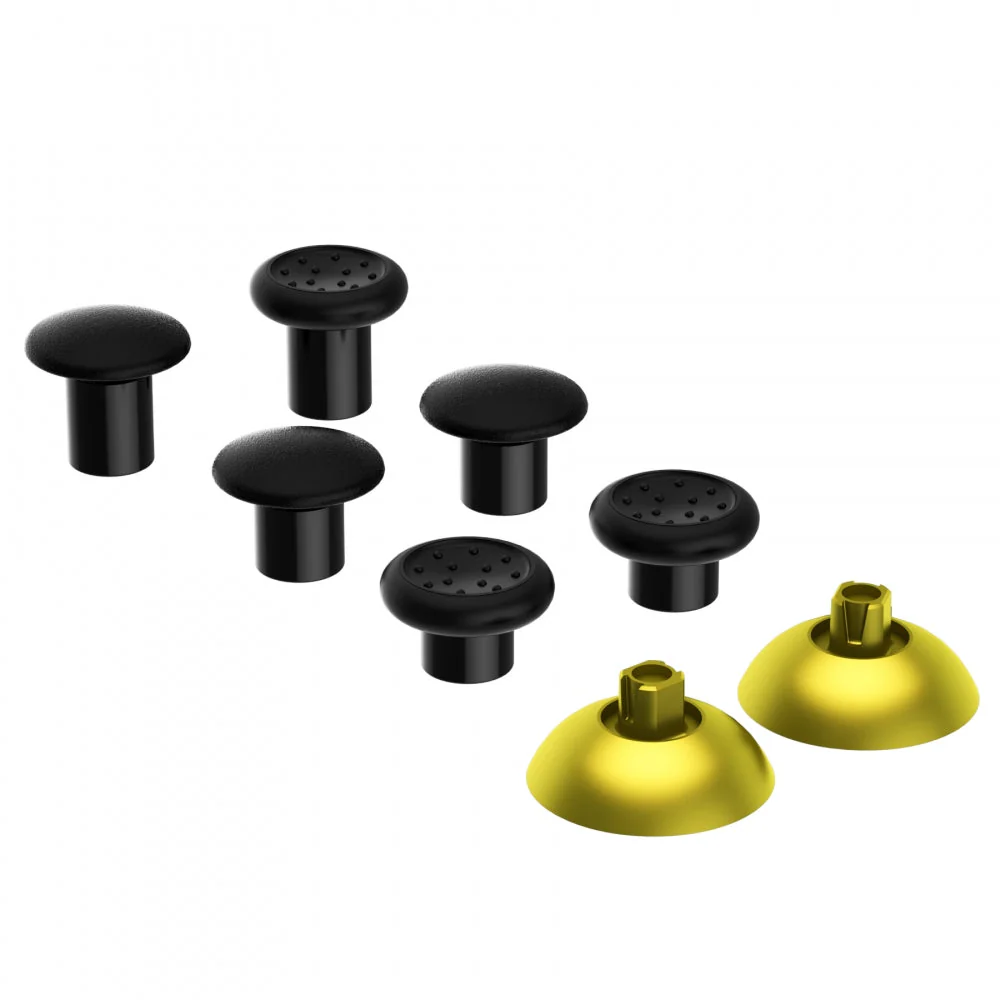 eXtremeRate ThumbsGear Interchangeable Ergonomic Thumbstick with 3 Height Domed and Concave Grips Adjustable Joystick for PS5 & PS4 Controller - Chrome Gold & Black - Image 6