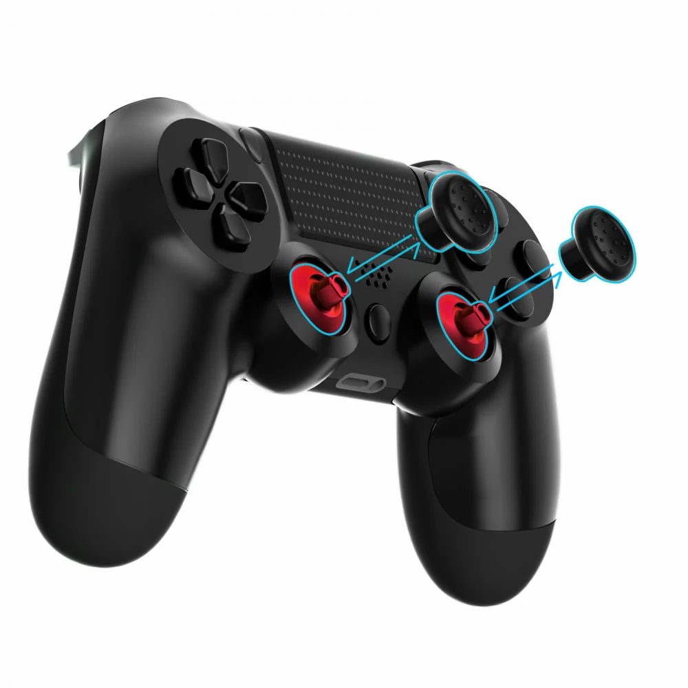 eXtremeRate ThumbsGear Interchangeable Ergonomic Thumbstick with 3 Height Domed and Concave Grips Adjustable Joystick for PS5 & PS4 Controller - Chrome Red & Black - Image 2