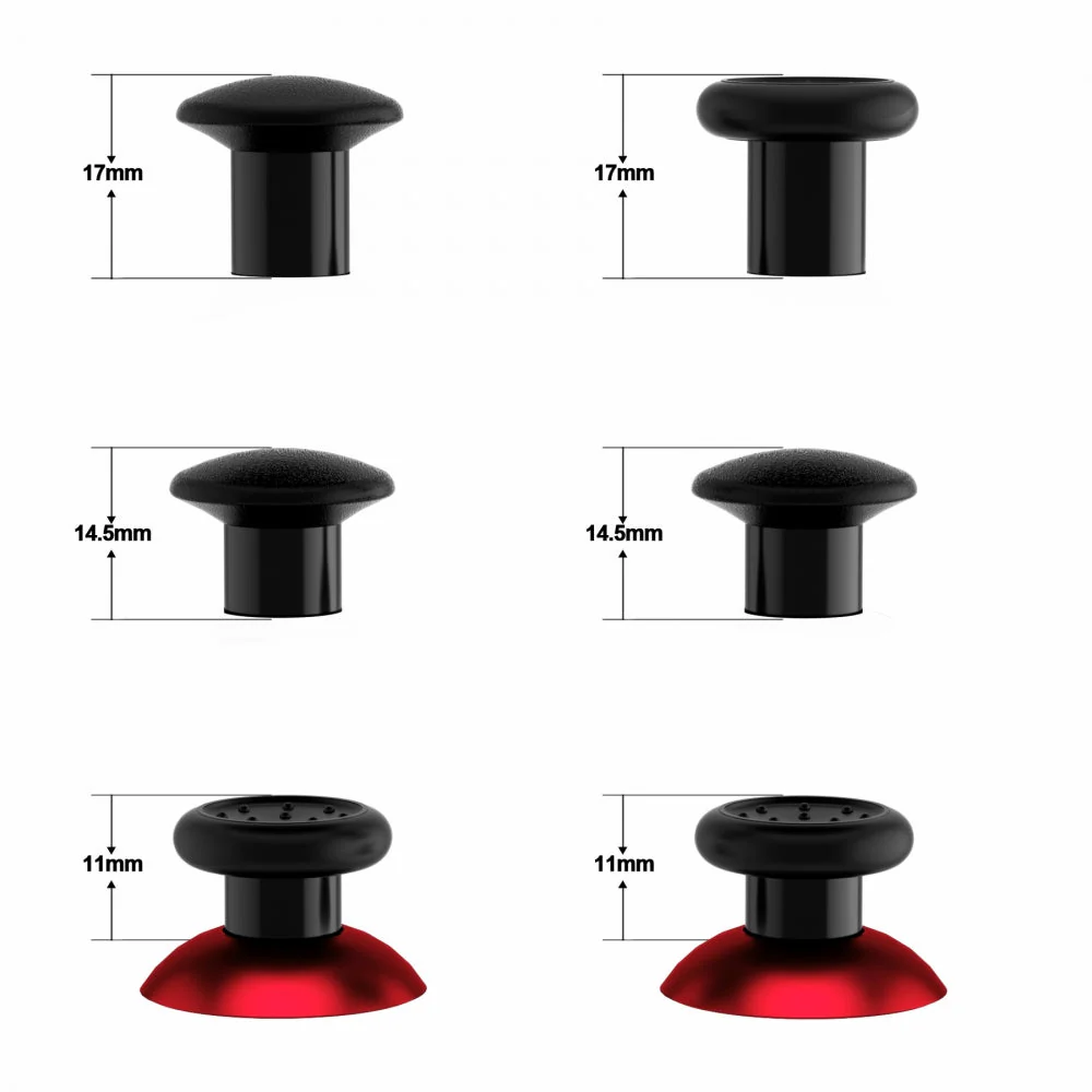 eXtremeRate ThumbsGear Interchangeable Ergonomic Thumbstick with 3 Height Domed and Concave Grips Adjustable Joystick for PS5 & PS4 Controller - Chrome Red & Black - Image 4