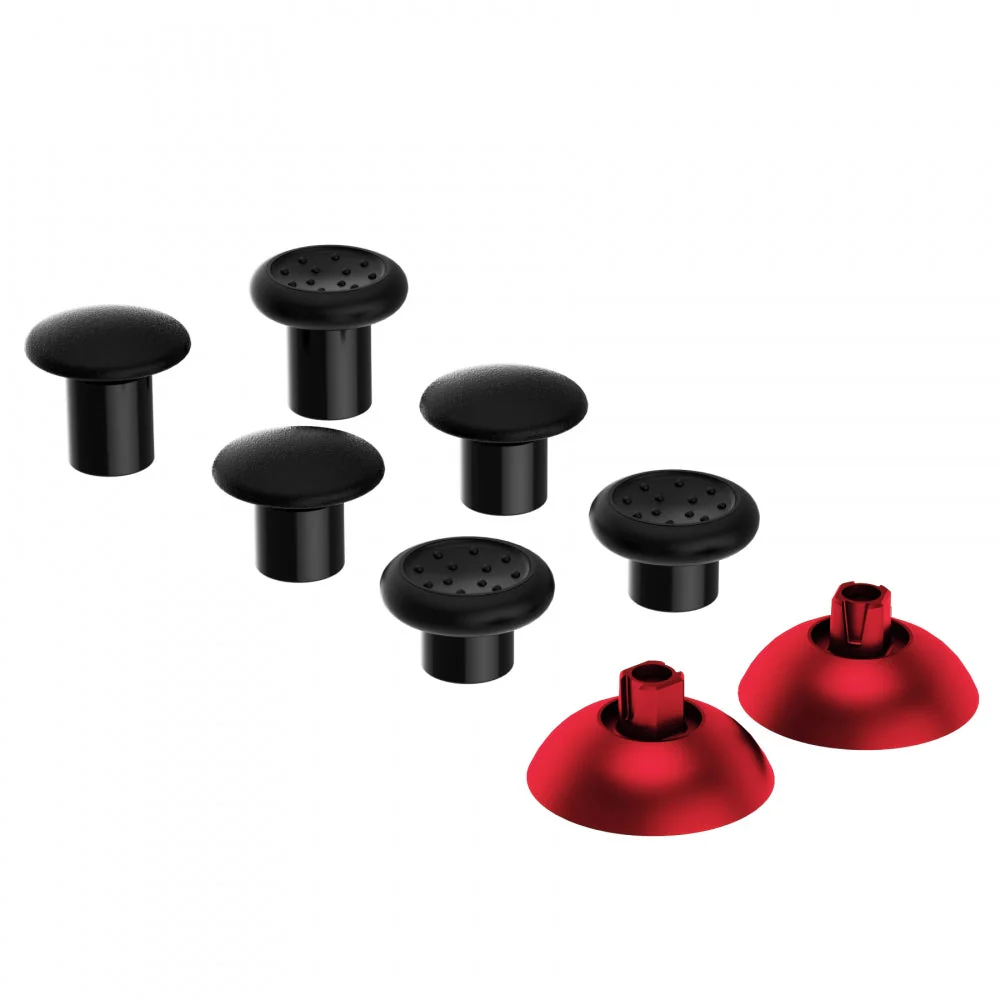 eXtremeRate ThumbsGear Interchangeable Ergonomic Thumbstick with 3 Height Domed and Concave Grips Adjustable Joystick for PS5 & PS4 Controller - Chrome Red & Black - Image 6